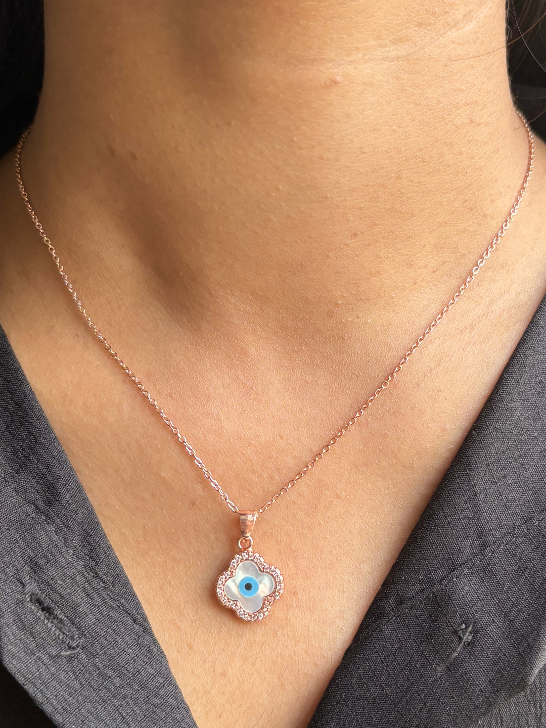 Evil Eye Clover Necklace