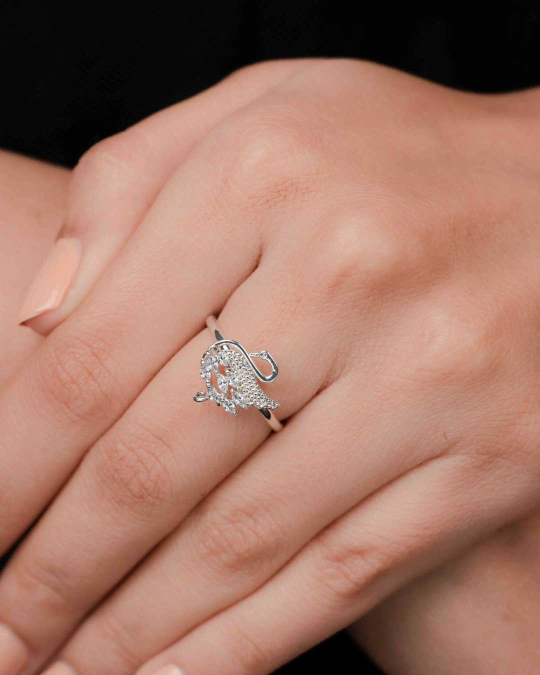 Crystal Swan Adjustable Ring