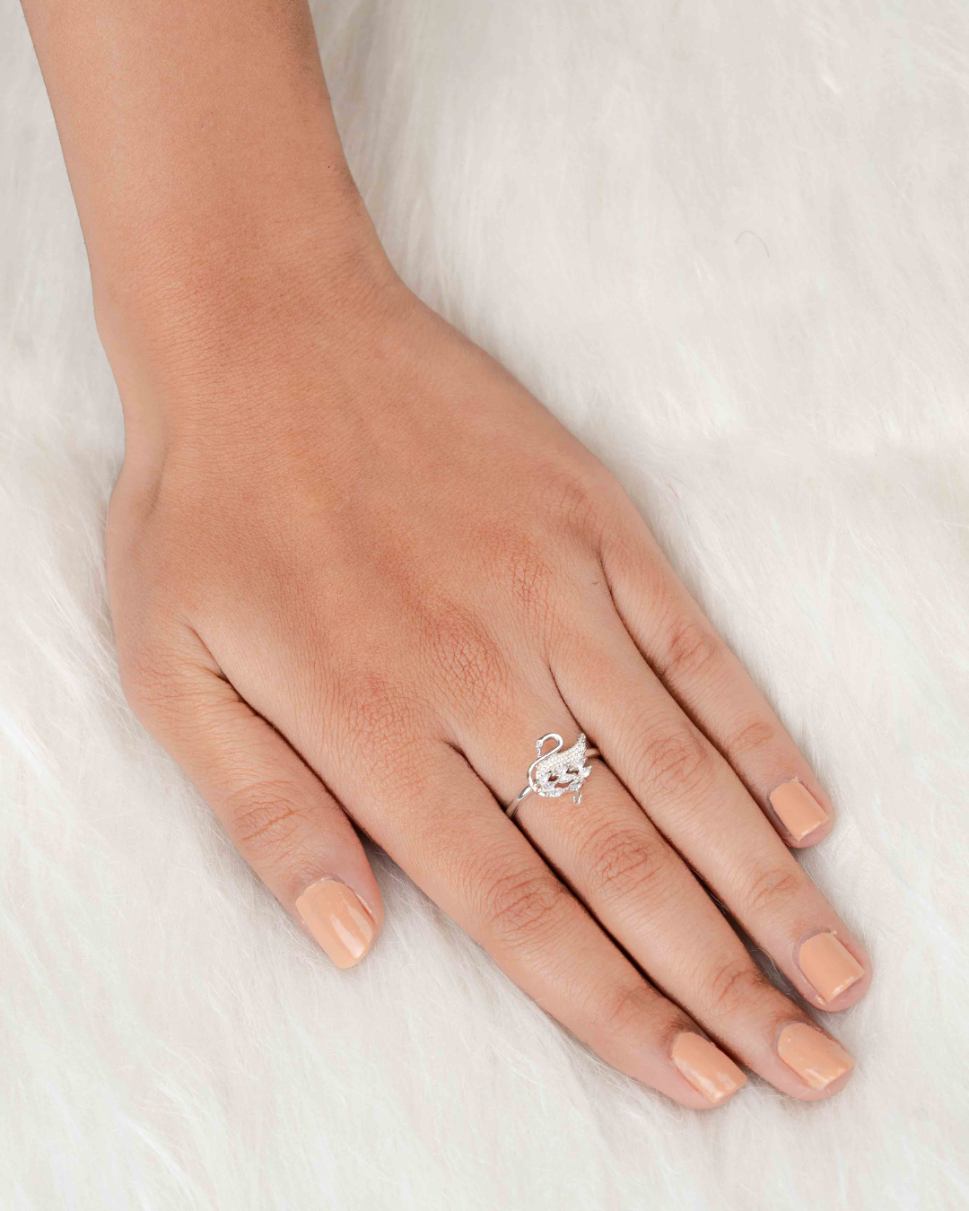 Crystal Swan Adjustable Ring