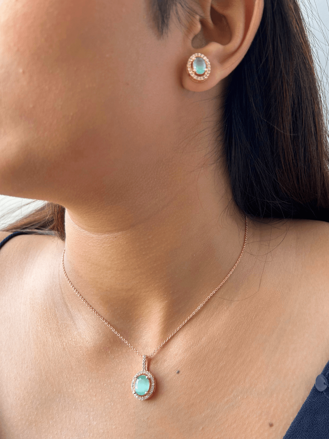 Oval Stone Pendant Set - Zerakijewels