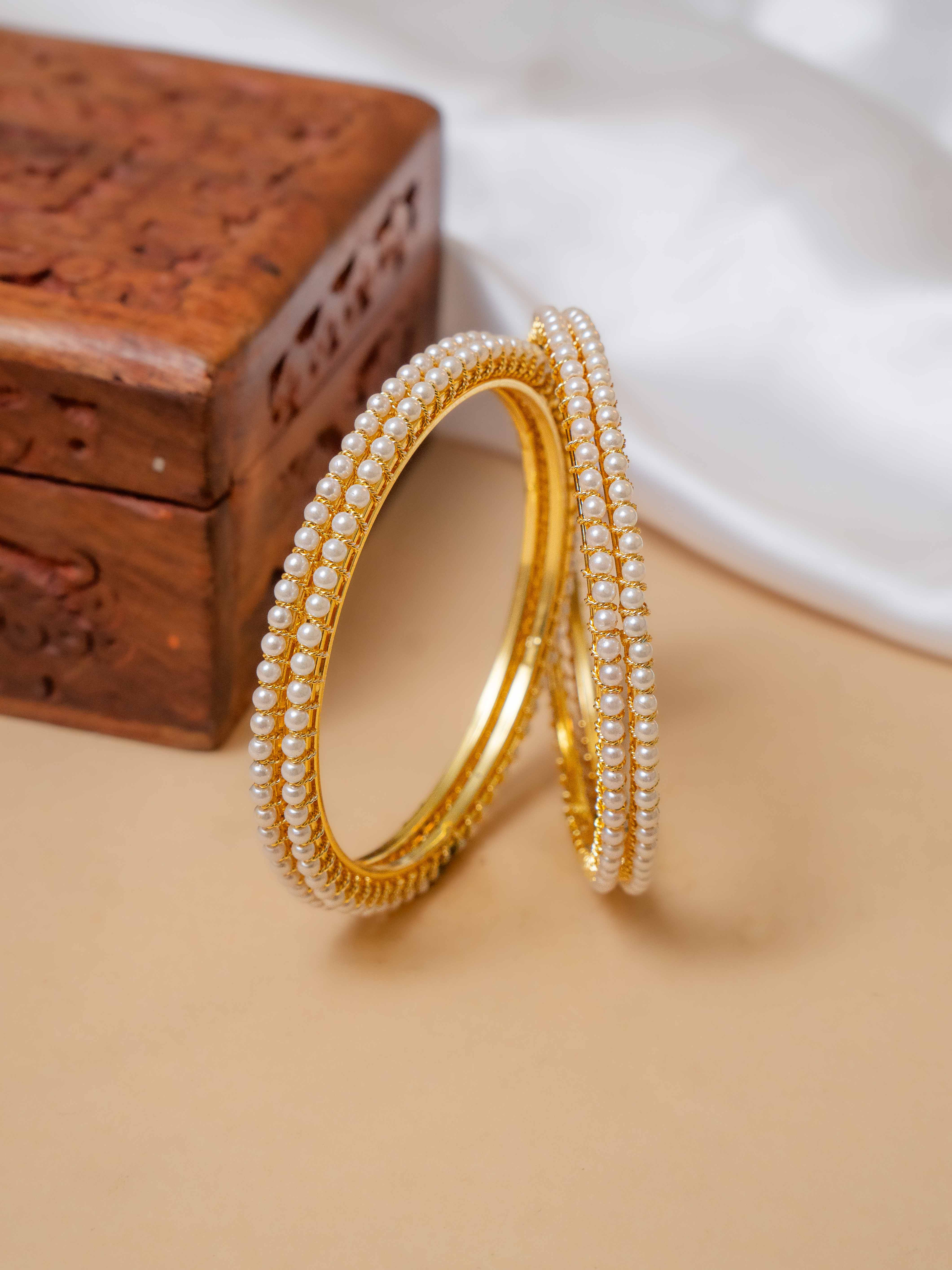 White Moti Pearls Bangle ( Set of 4 )