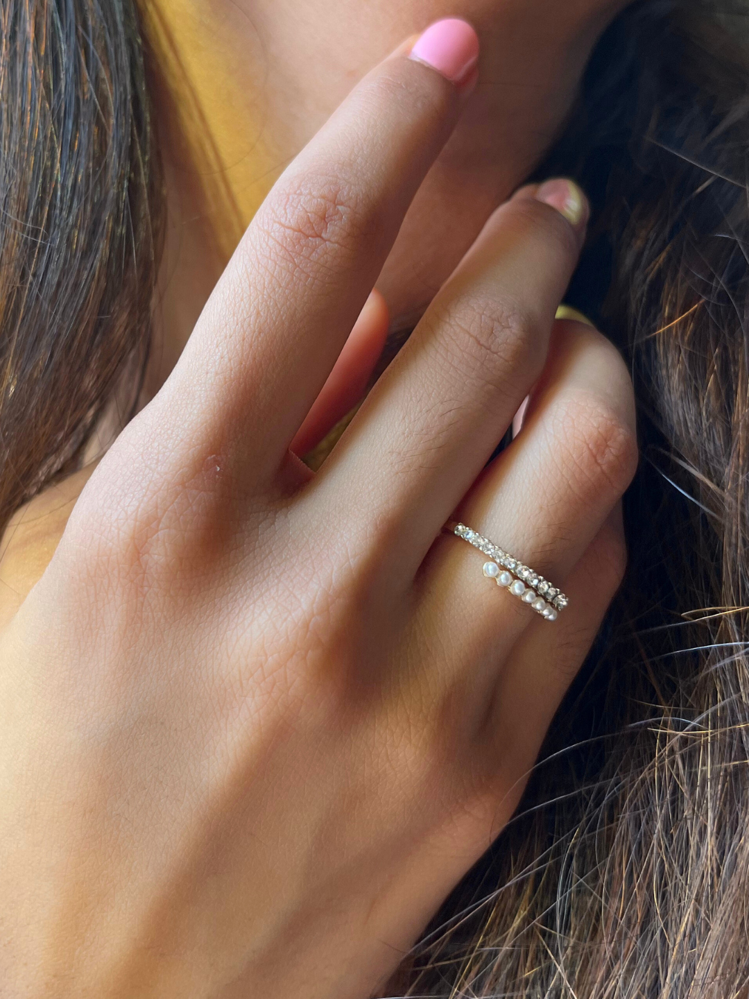 Diamond and Bead Celestial Adjustable Ring - Zerakijewels