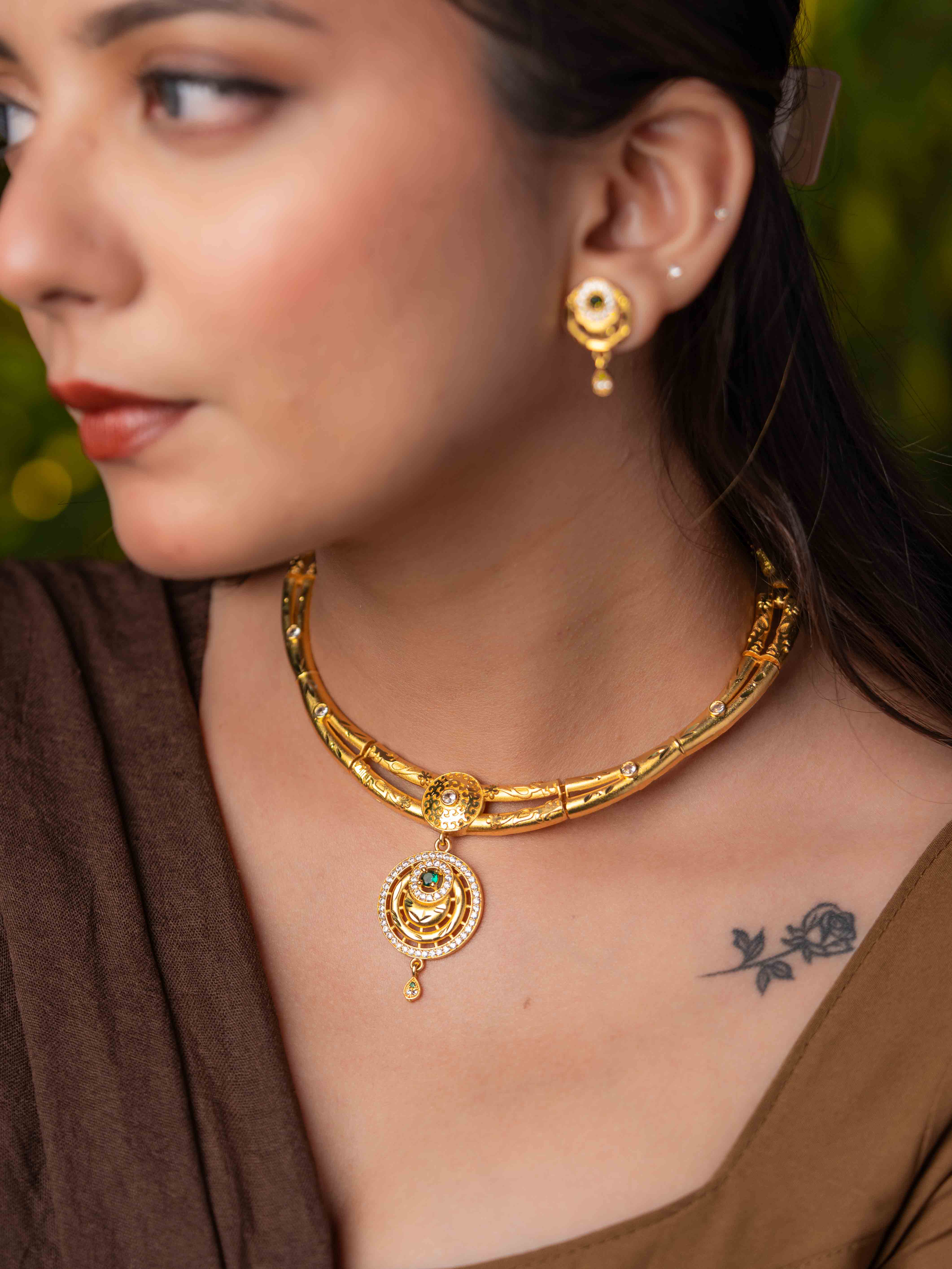 Yamini gold necklace set (Green)