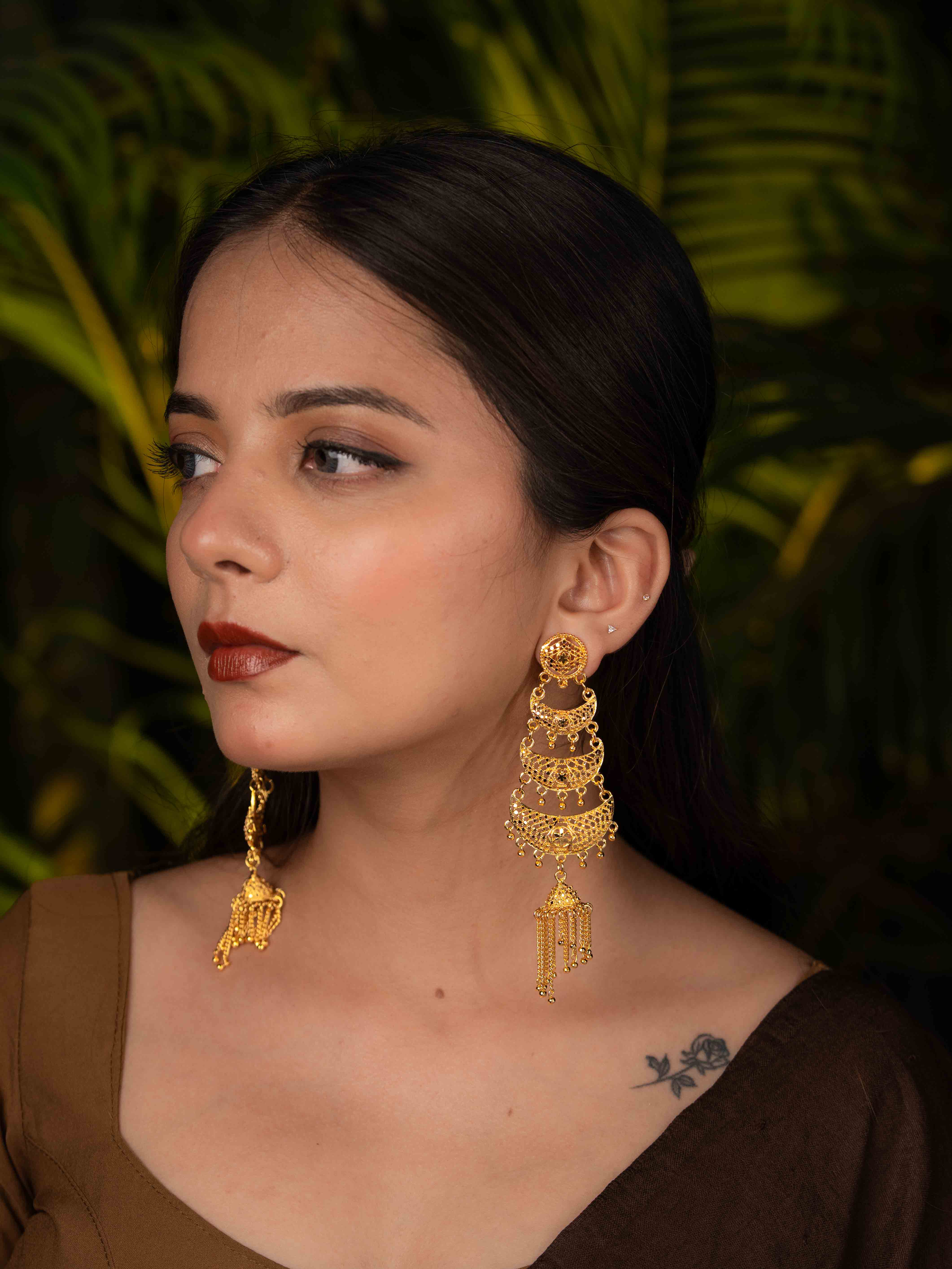 Shreya Long Gold Earrings