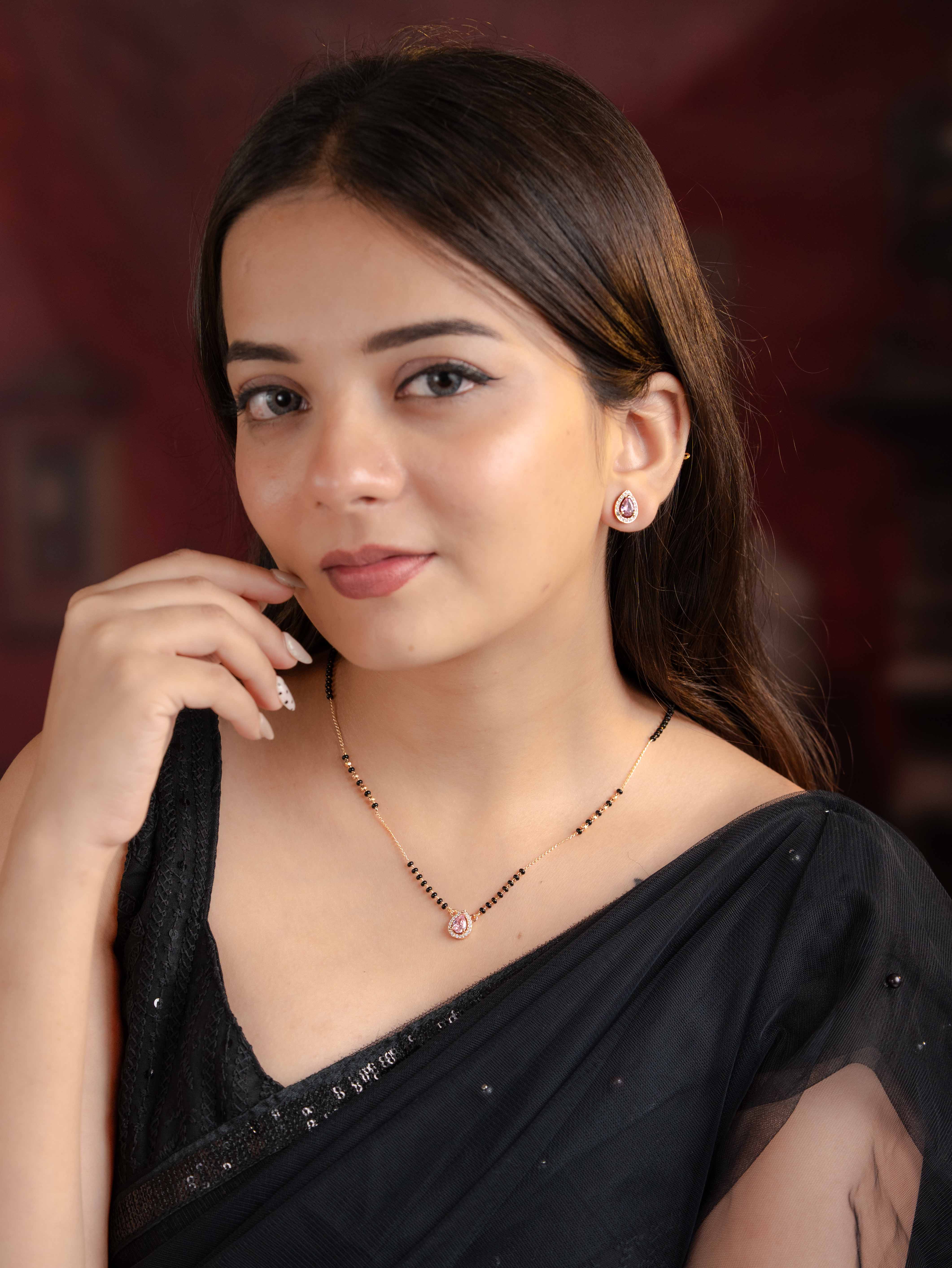 Nayra Pink Mangalsutra with Earrings