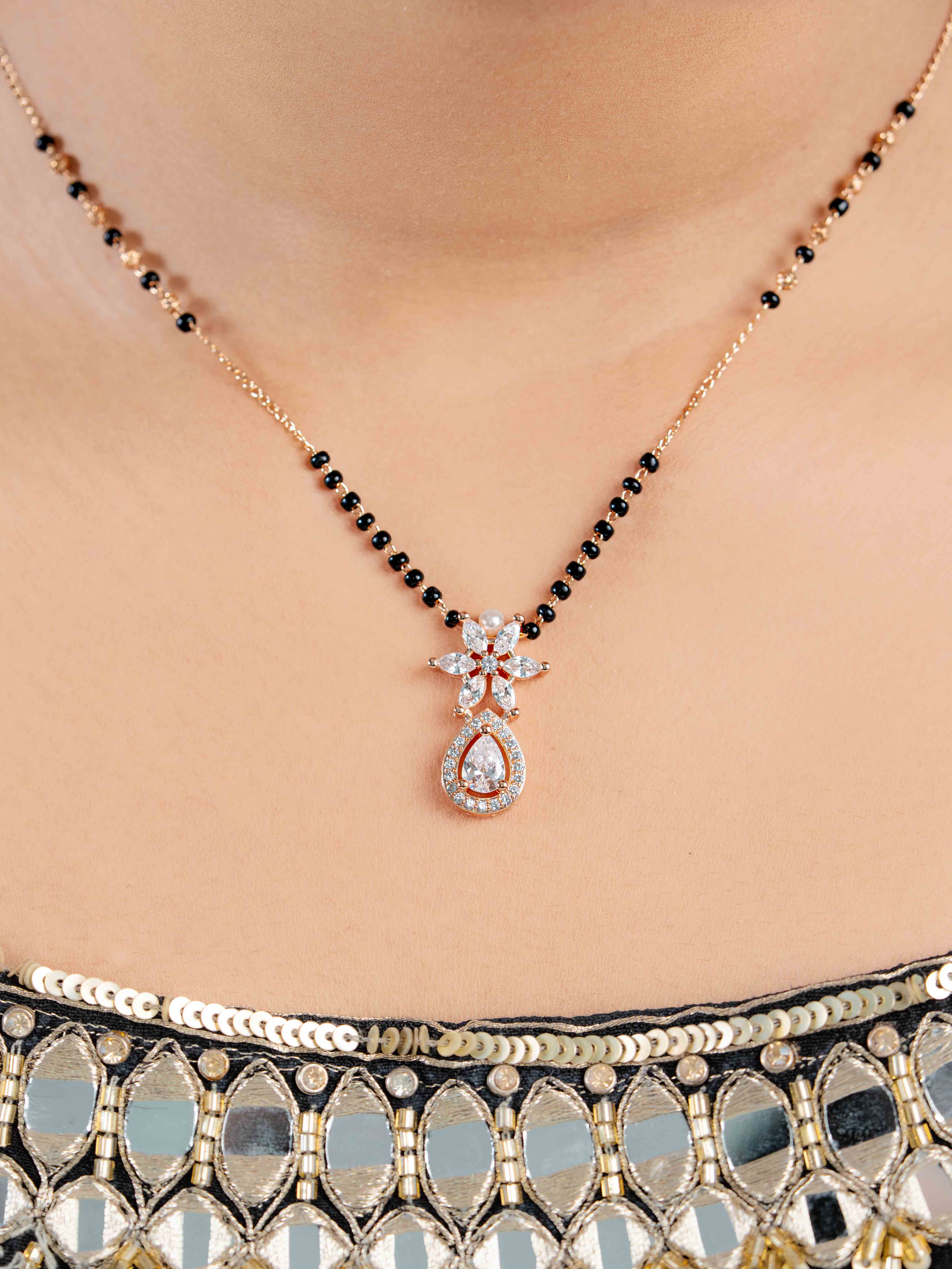 Ahana White Mangalsutra with Earrings