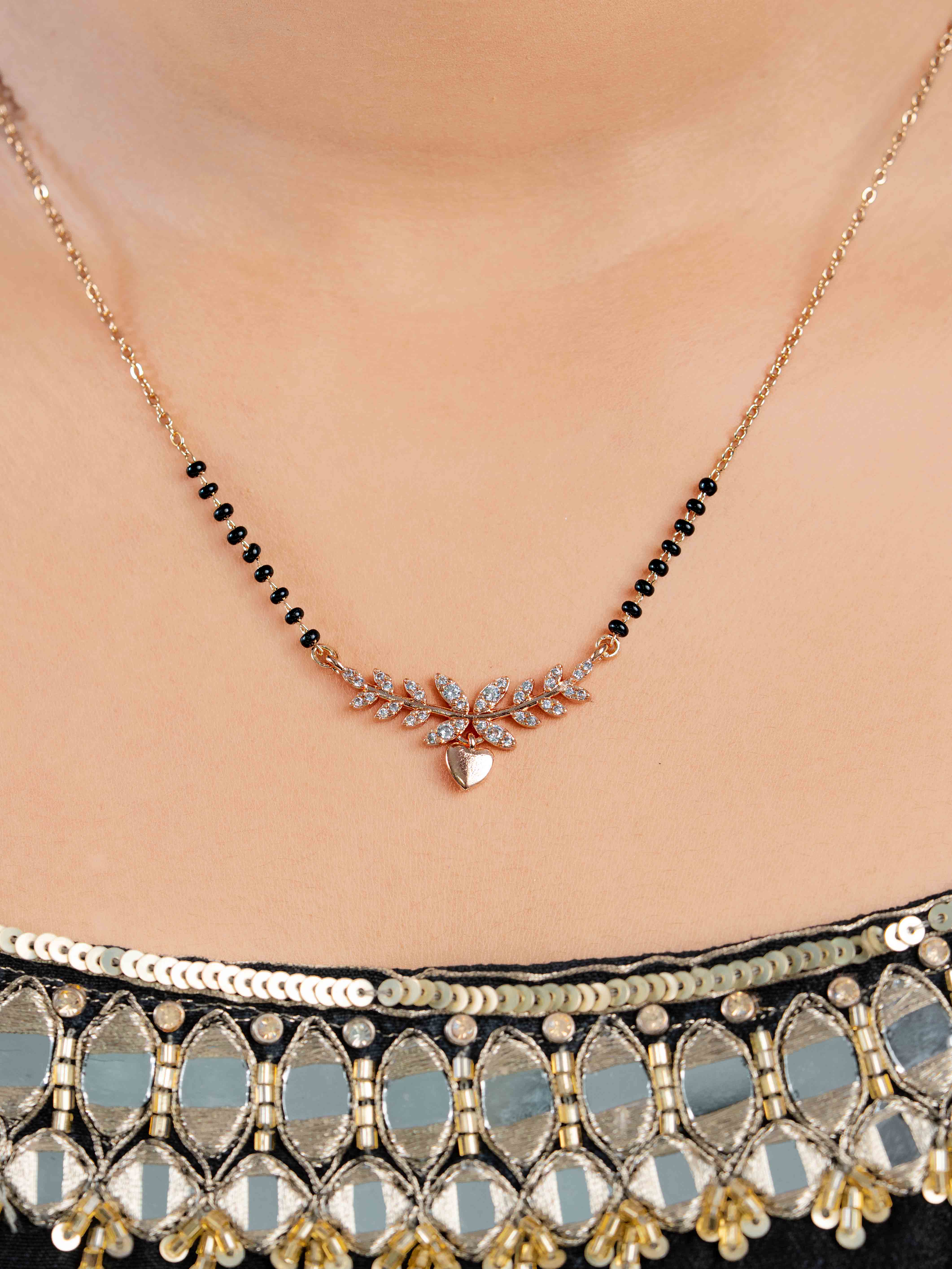 Nora Rose Gold Mangalsutra With Earrings