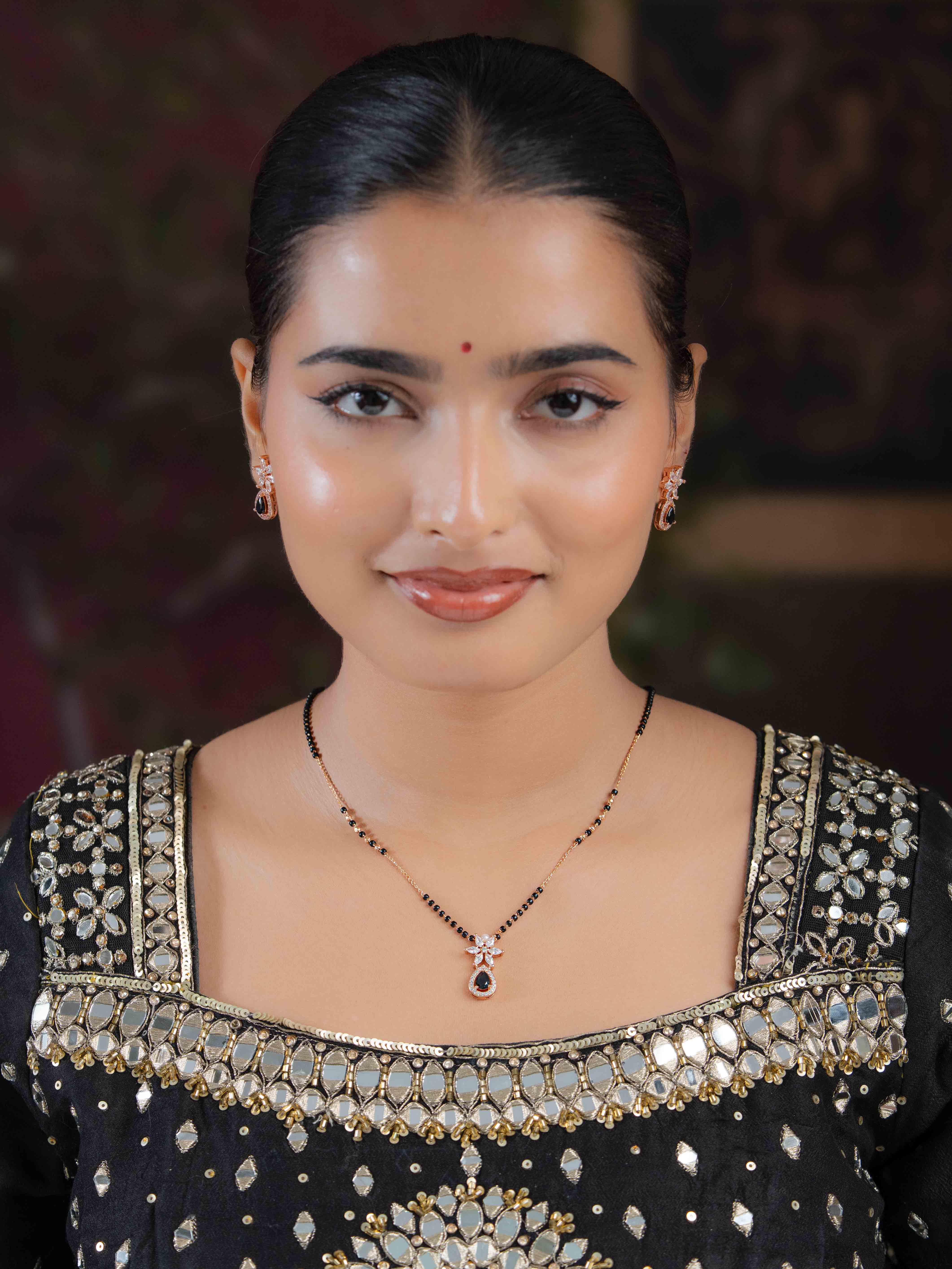 Ahana Black Mangalsutra with Earrings