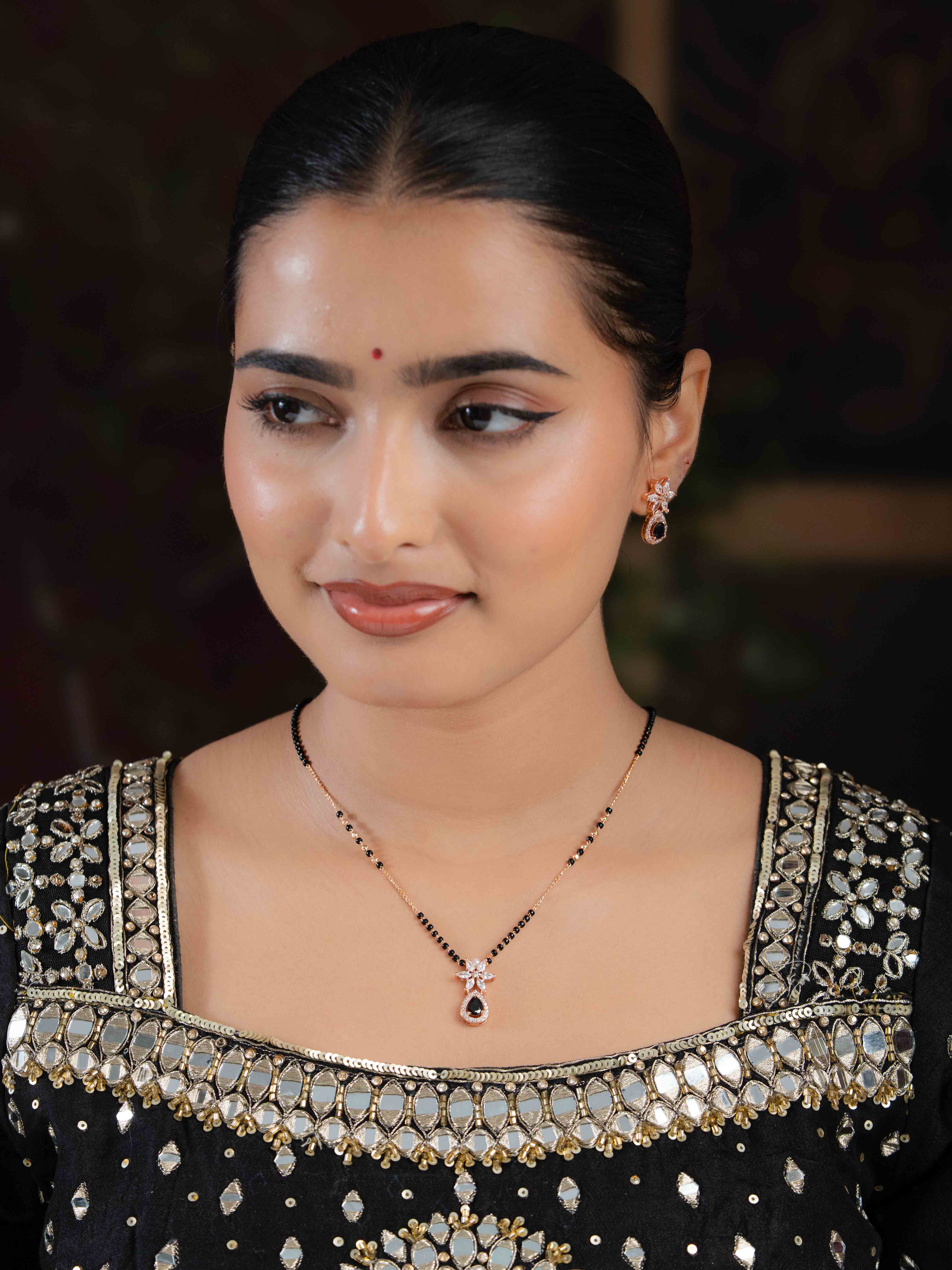 Ahana Black Mangalsutra with Earrings