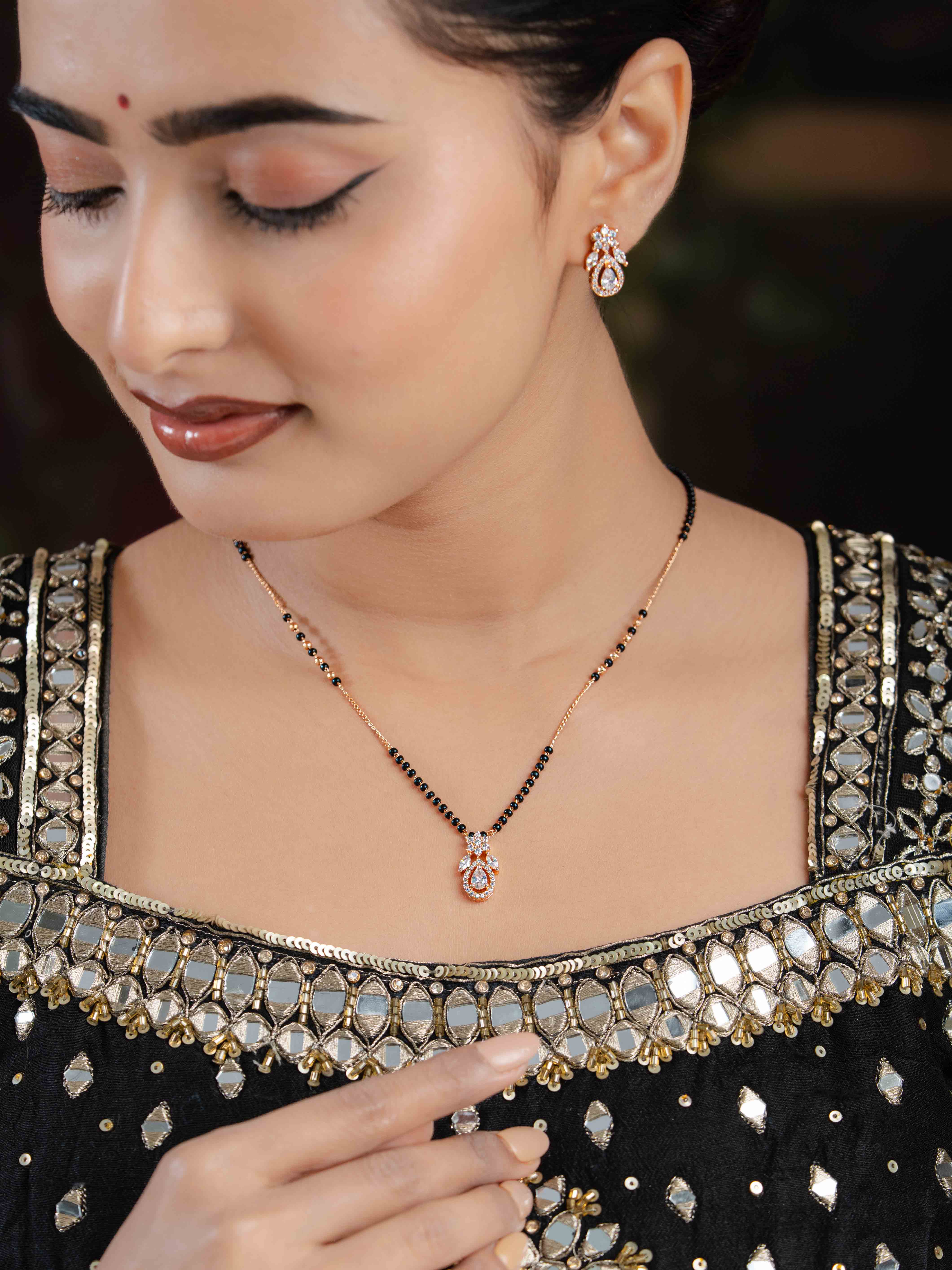 Aanya White Mangalsutra with Earrings