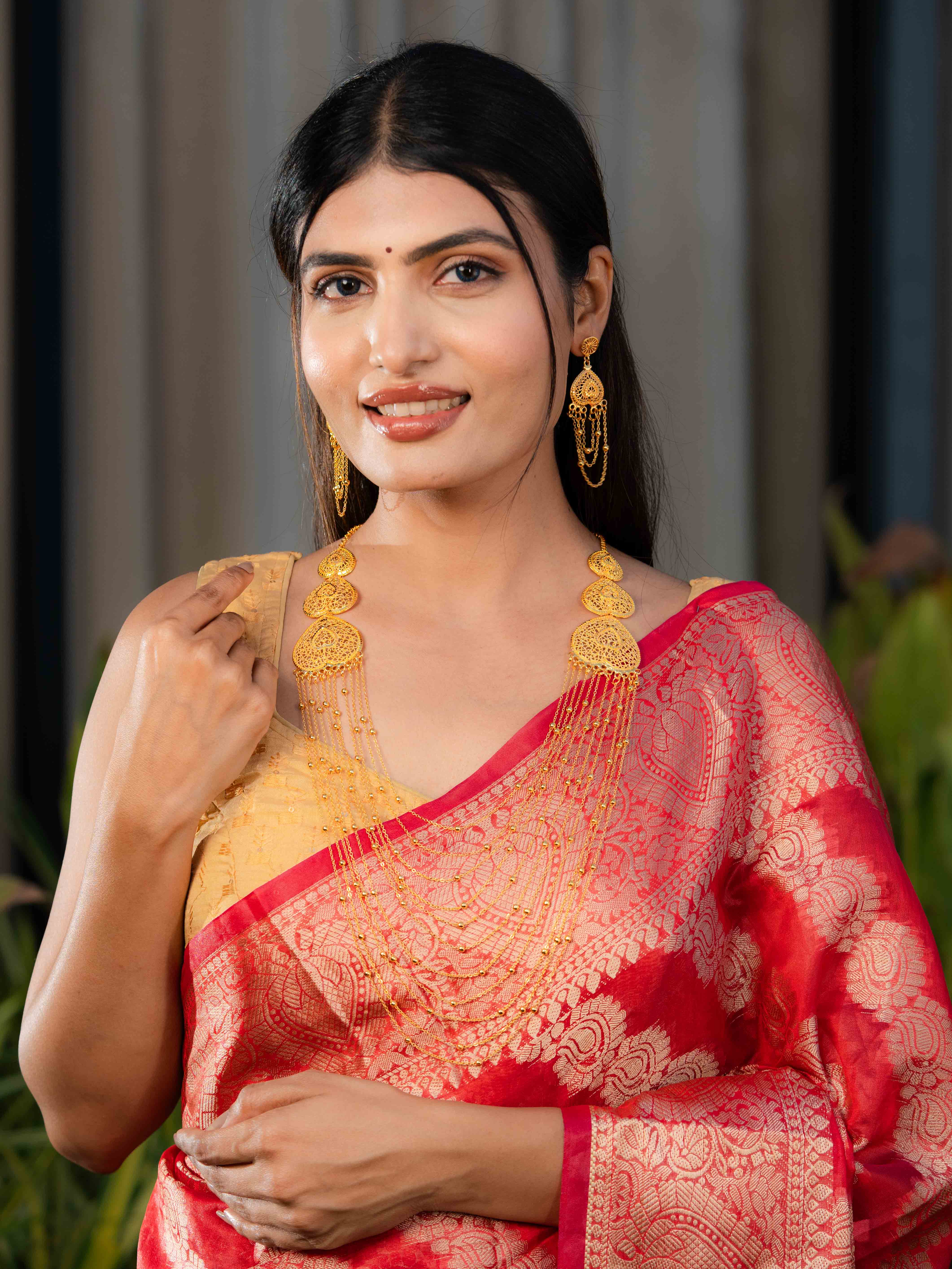 Rajlaxmi Long gold necklace set