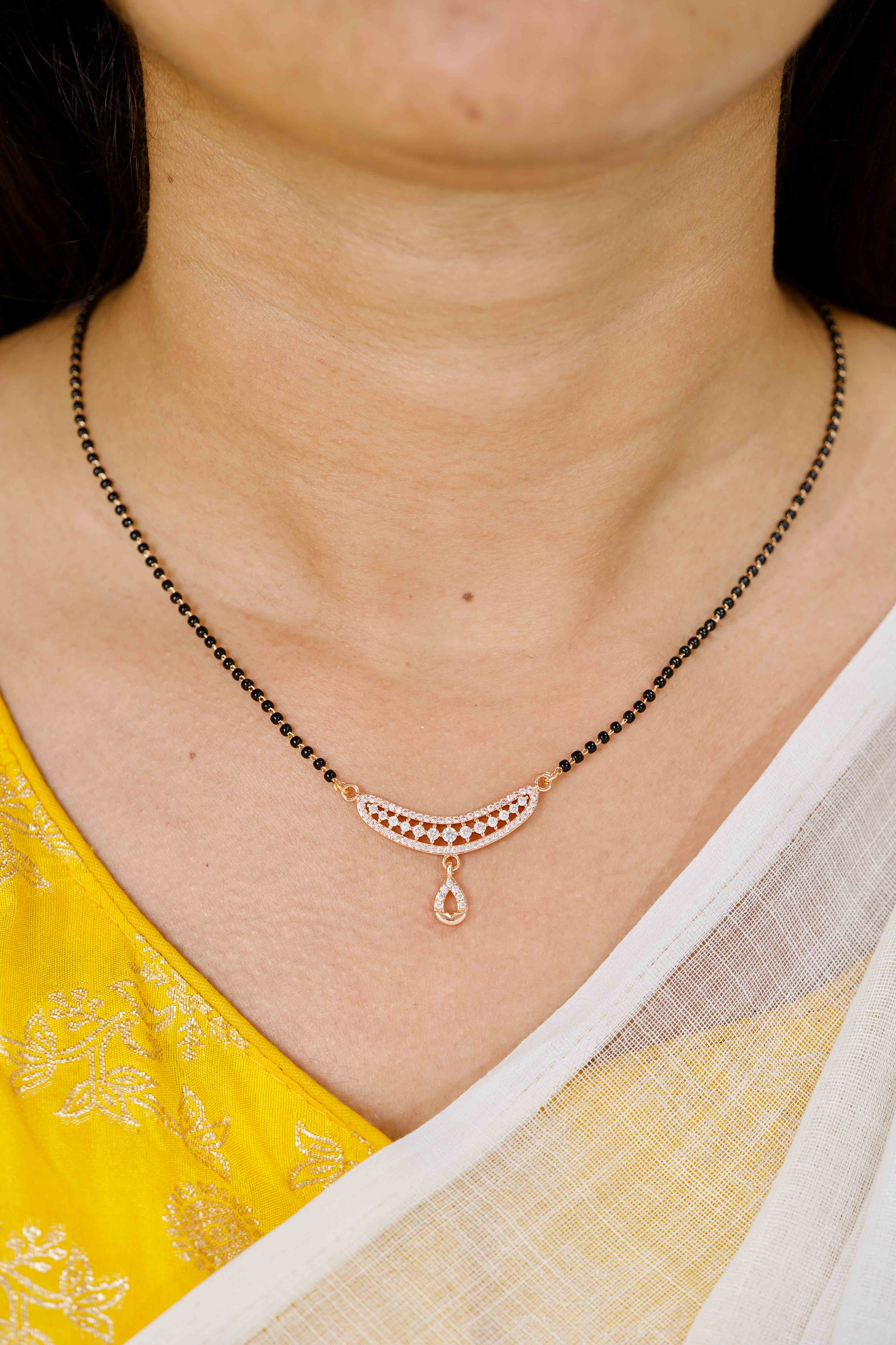 Kimaya Rose Gold Full black Beads Mangalsutra