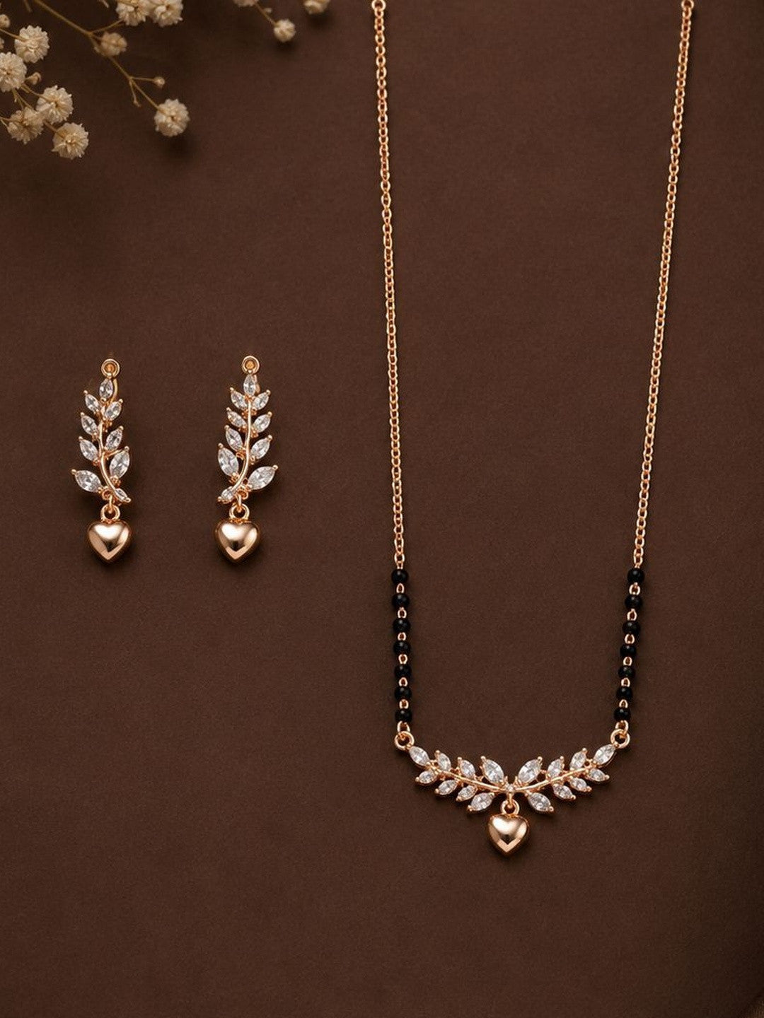 Nora Rose Gold Mangalsutra With Earrings