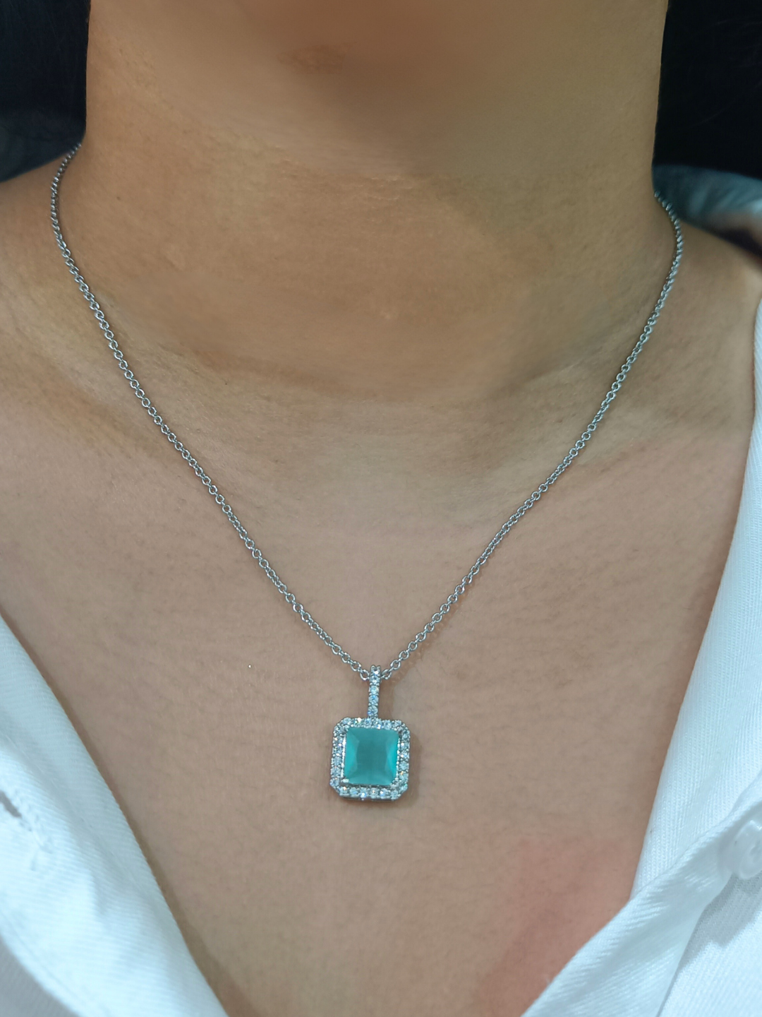 Square Stone Halo Diamond Pendant Set - Zerakijewels