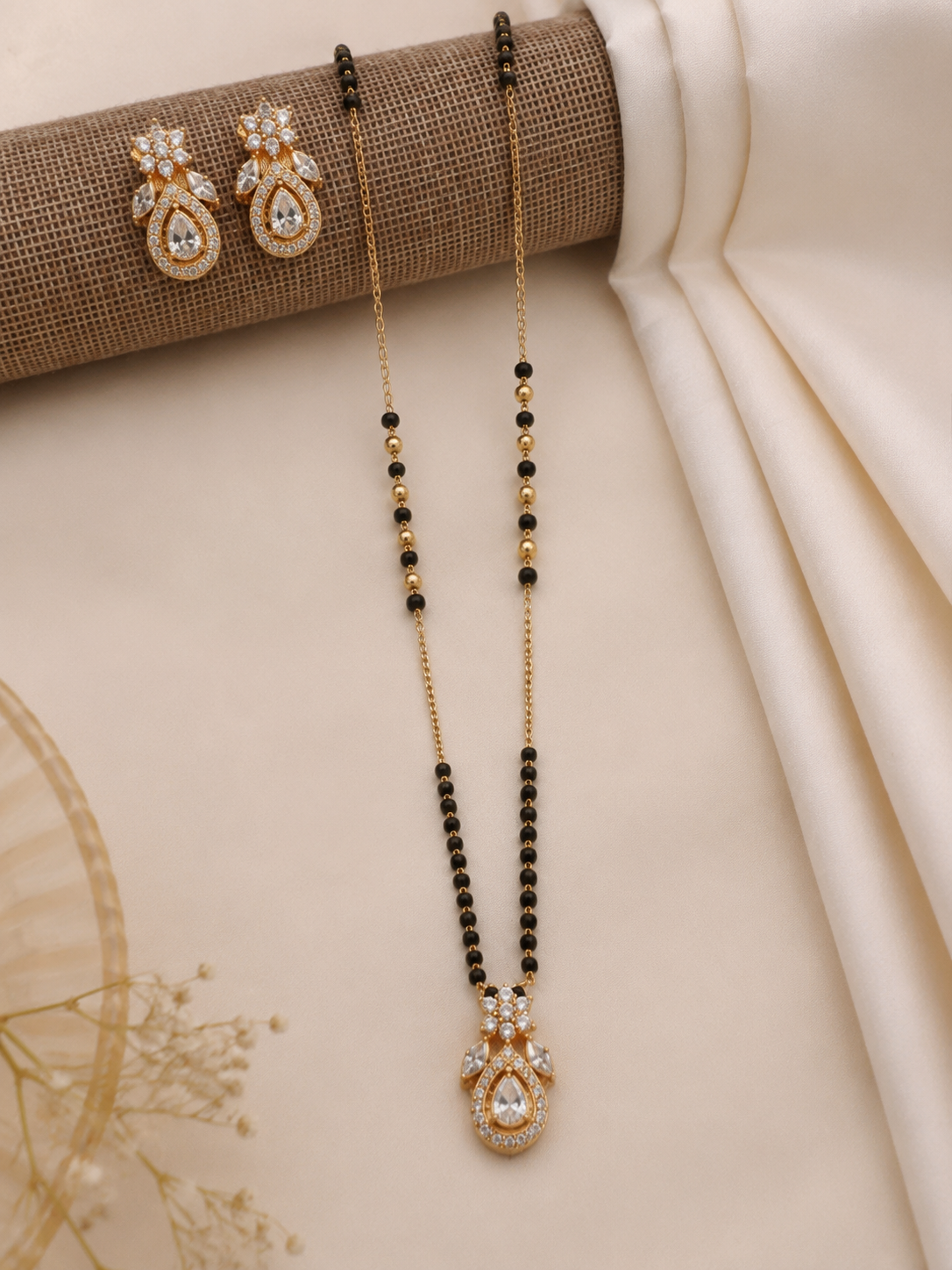 Aanya White Mangalsutra with Earrings