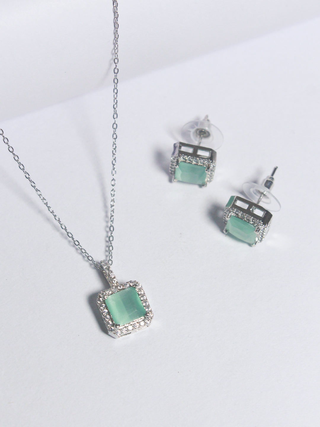 Square Stone Halo Diamond Pendant Set - Zerakijewels