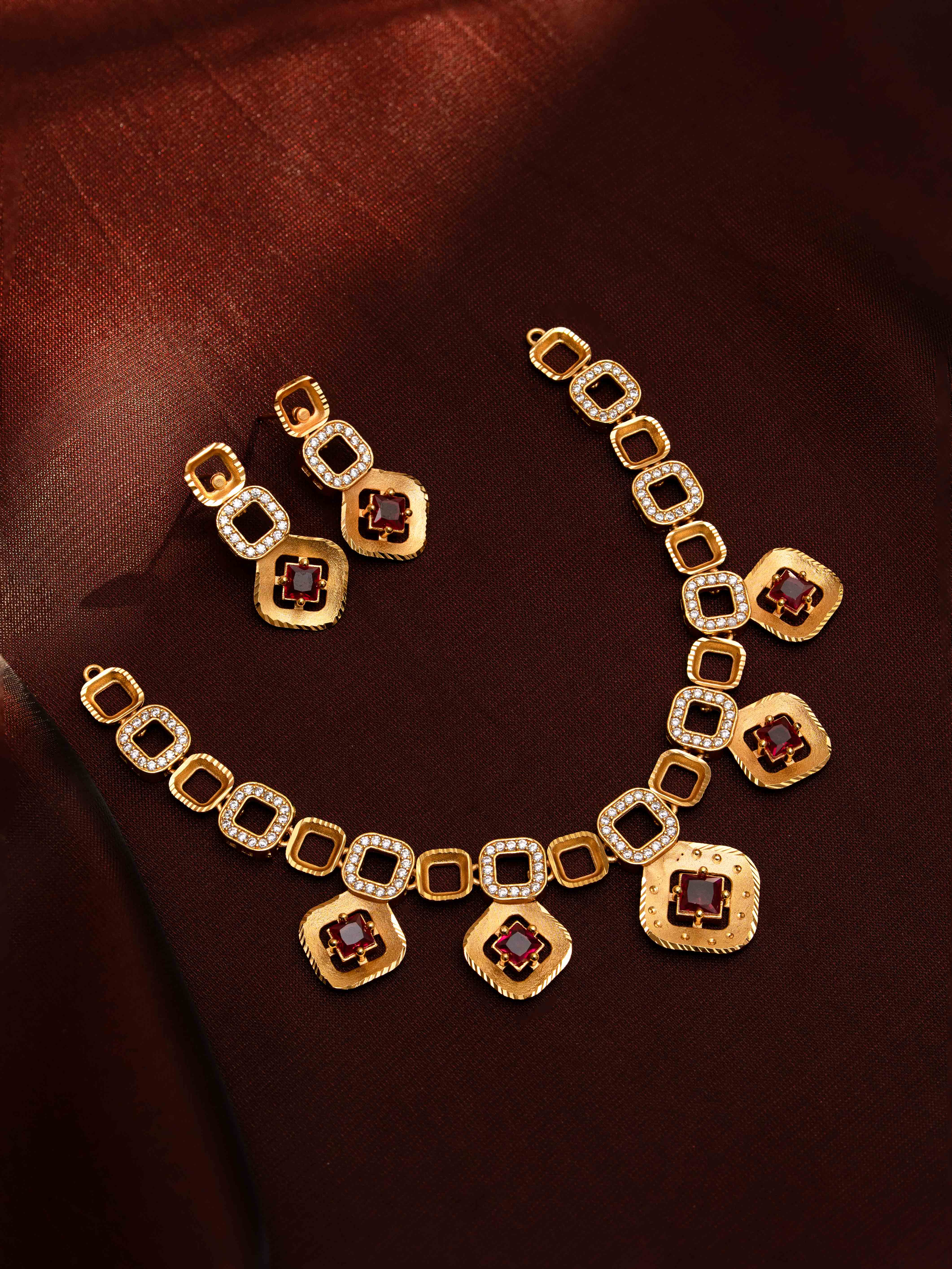 Nivya gold necklace set (Dark Pink)