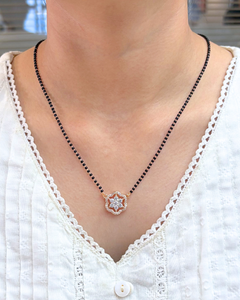 Solitaire Diamonds Flower Full Black Beads Mangalsutra