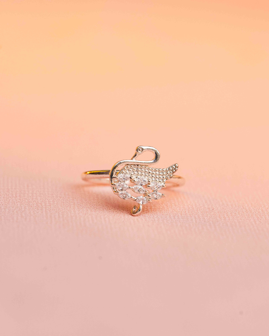 Crystal Swan Adjustable Ring