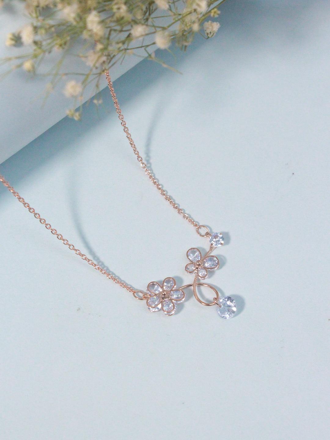 Dual Bloom CZ Studded Diamond Pendant - Zeraki Jewels  