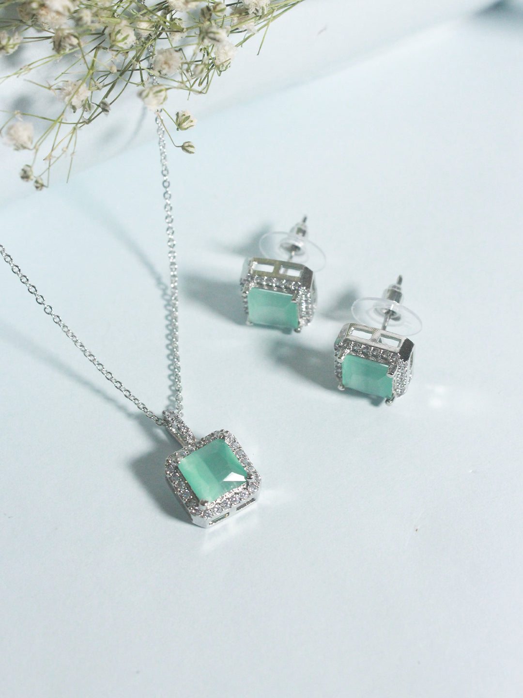 Square Stone Halo Diamond Pendant Set - Zerakijewels