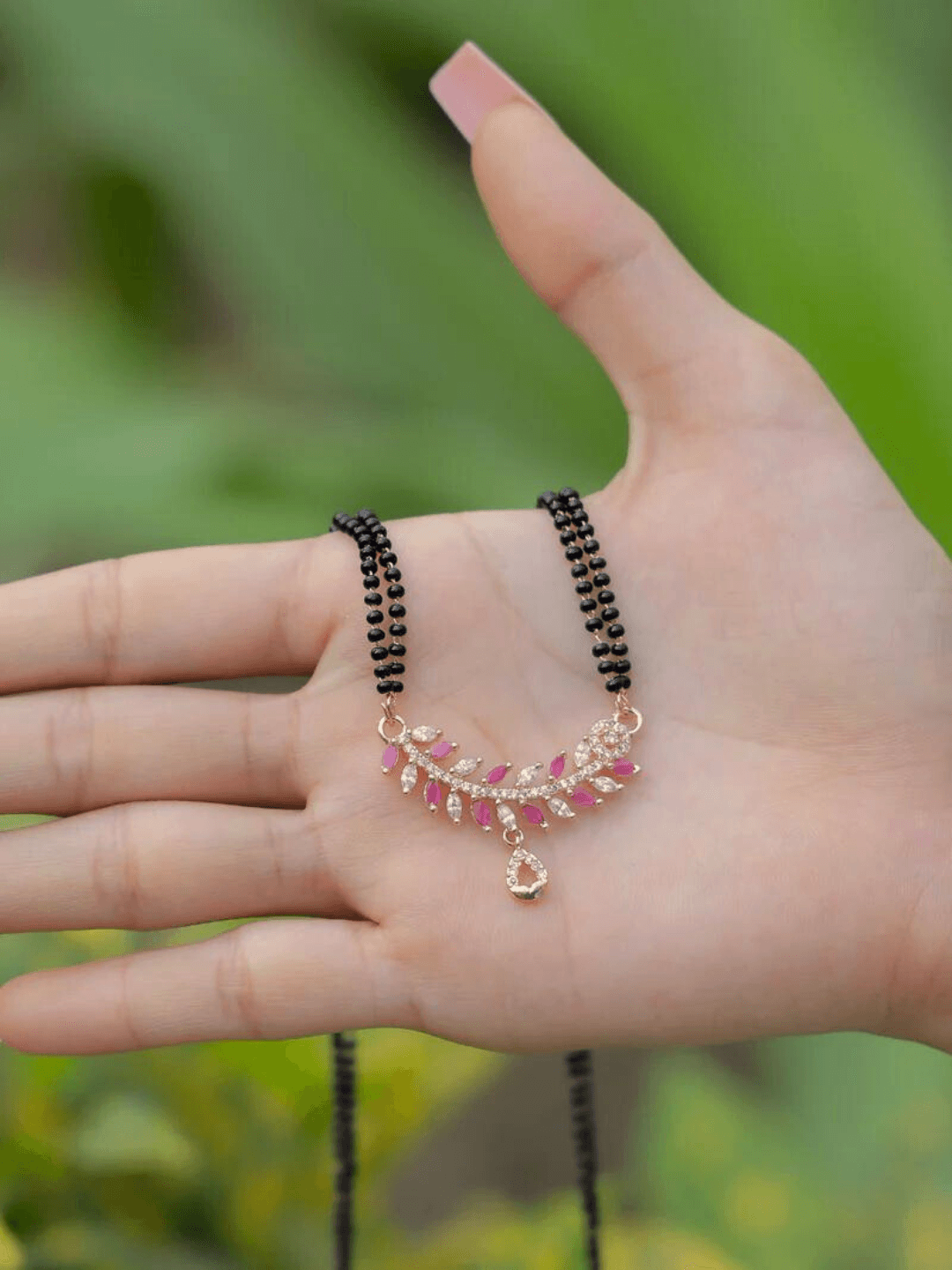 Nisha Mangalsutra (Full Black Beads Chain) - Zerakijewels