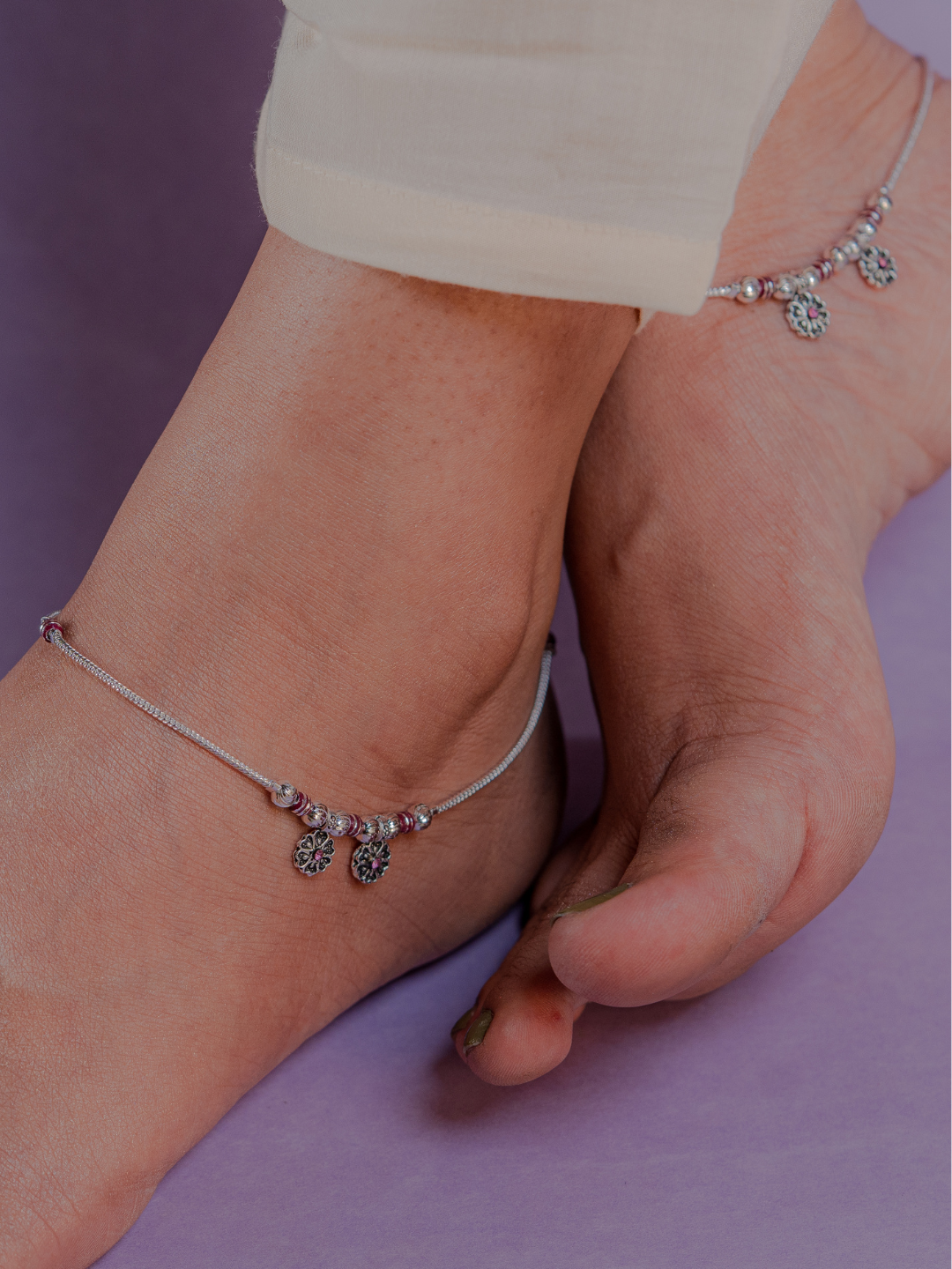 Sheryl Anklet. (Silver Plated set of 2 )