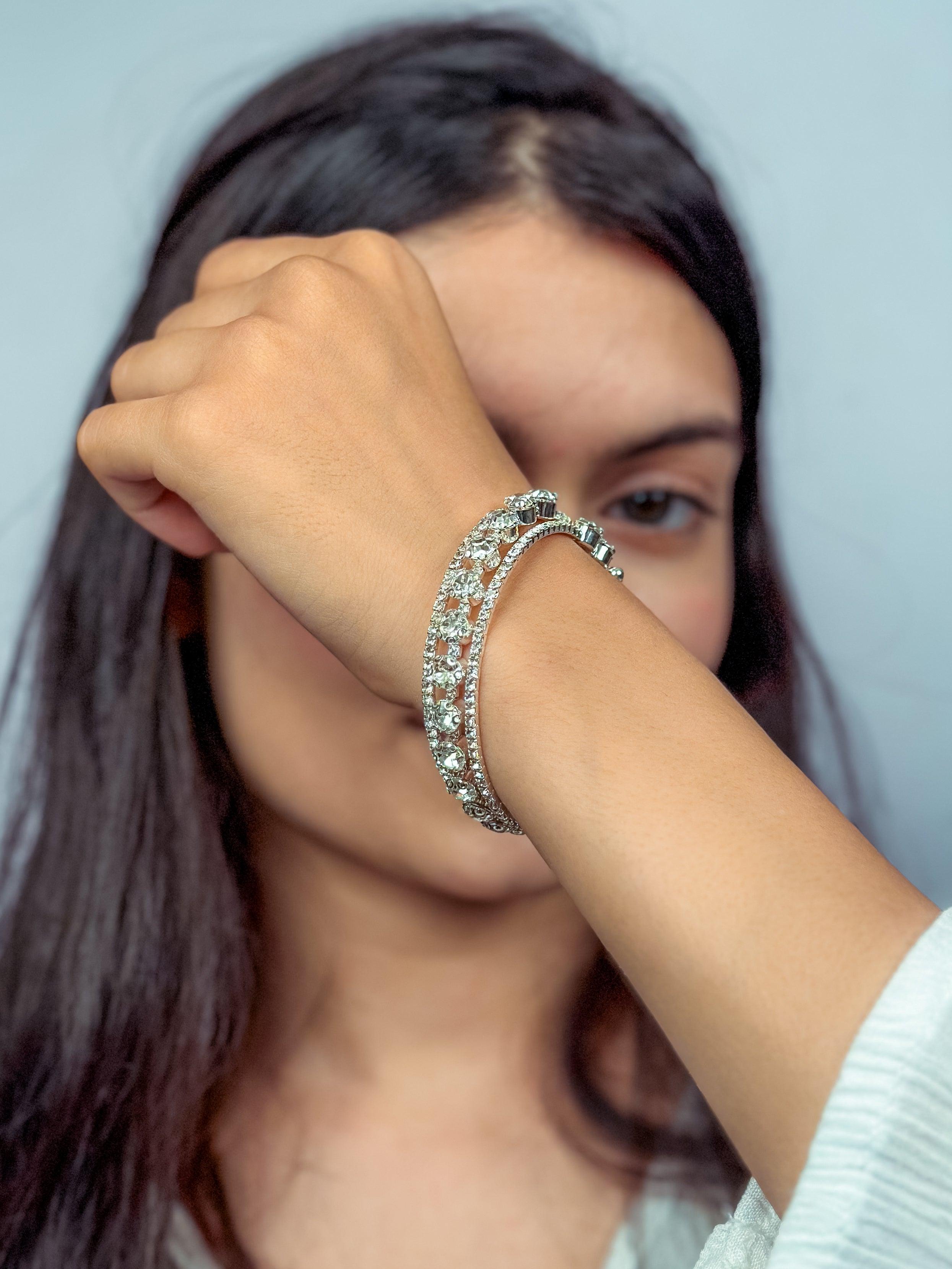 Diamond studded silver bracelet - Zeraki Jewels 