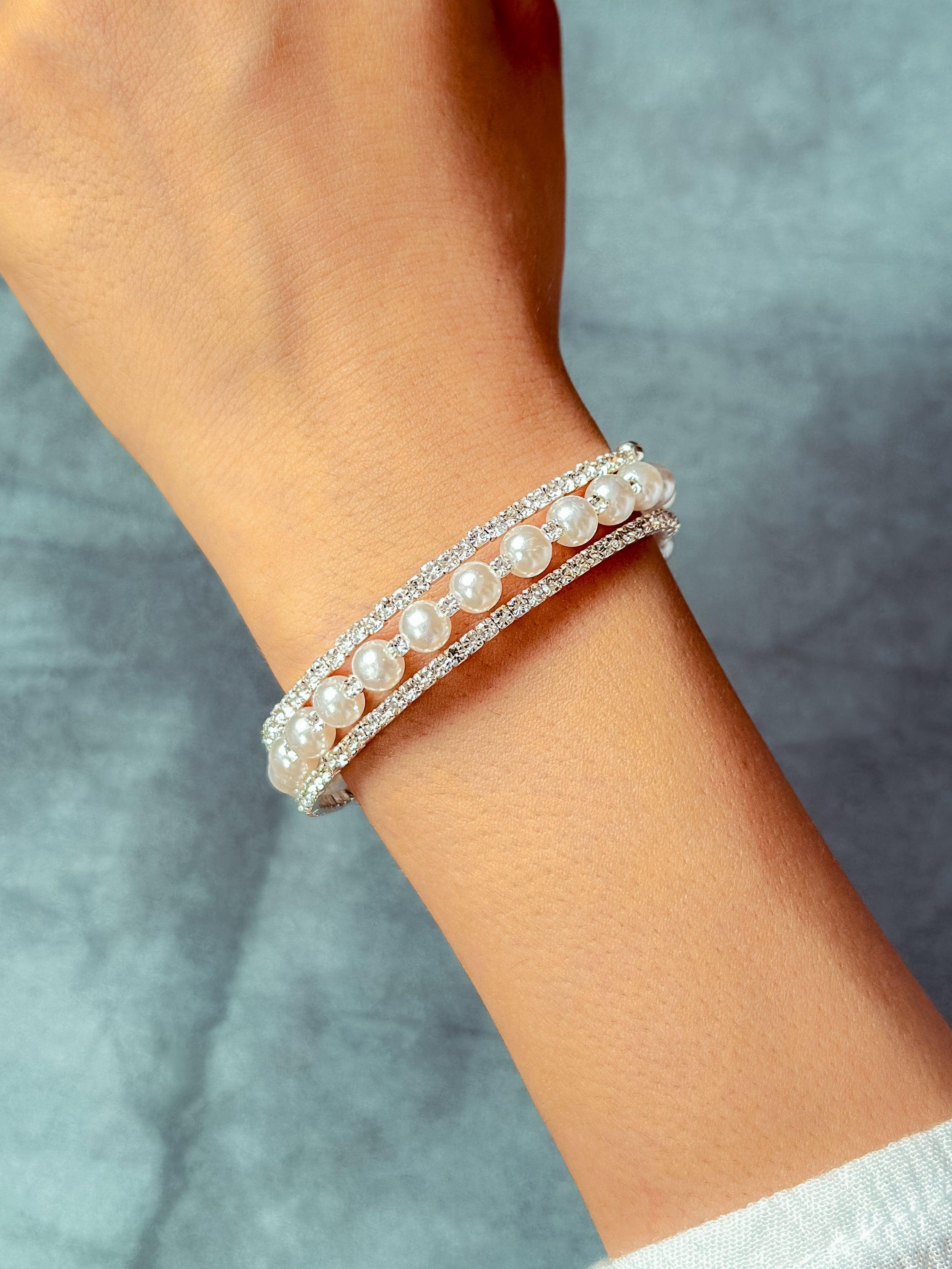 White Beads Silver Bracelet - Zeraki Jewels 