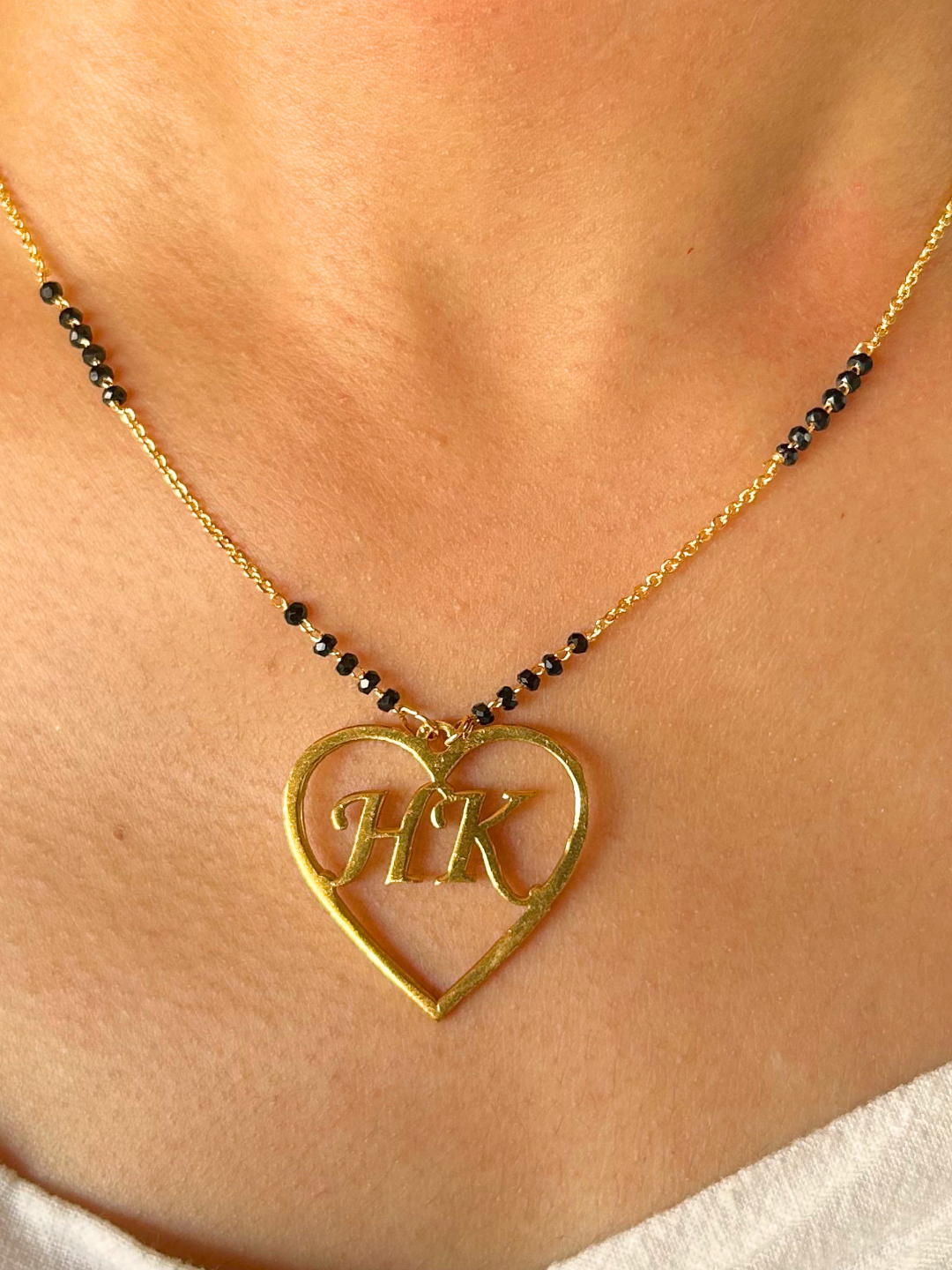Initial minimal mangalsutra with 2 Letters ( Heart Shaped) (Customized Letter)