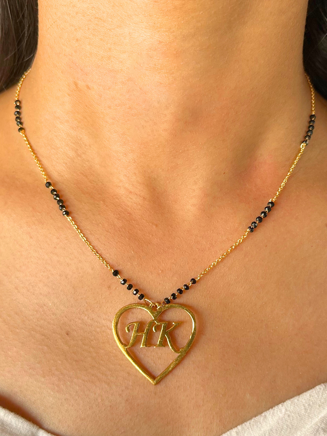 Initial minimal mangalsutra with 2 Letters Heart Shaped Customized Letter