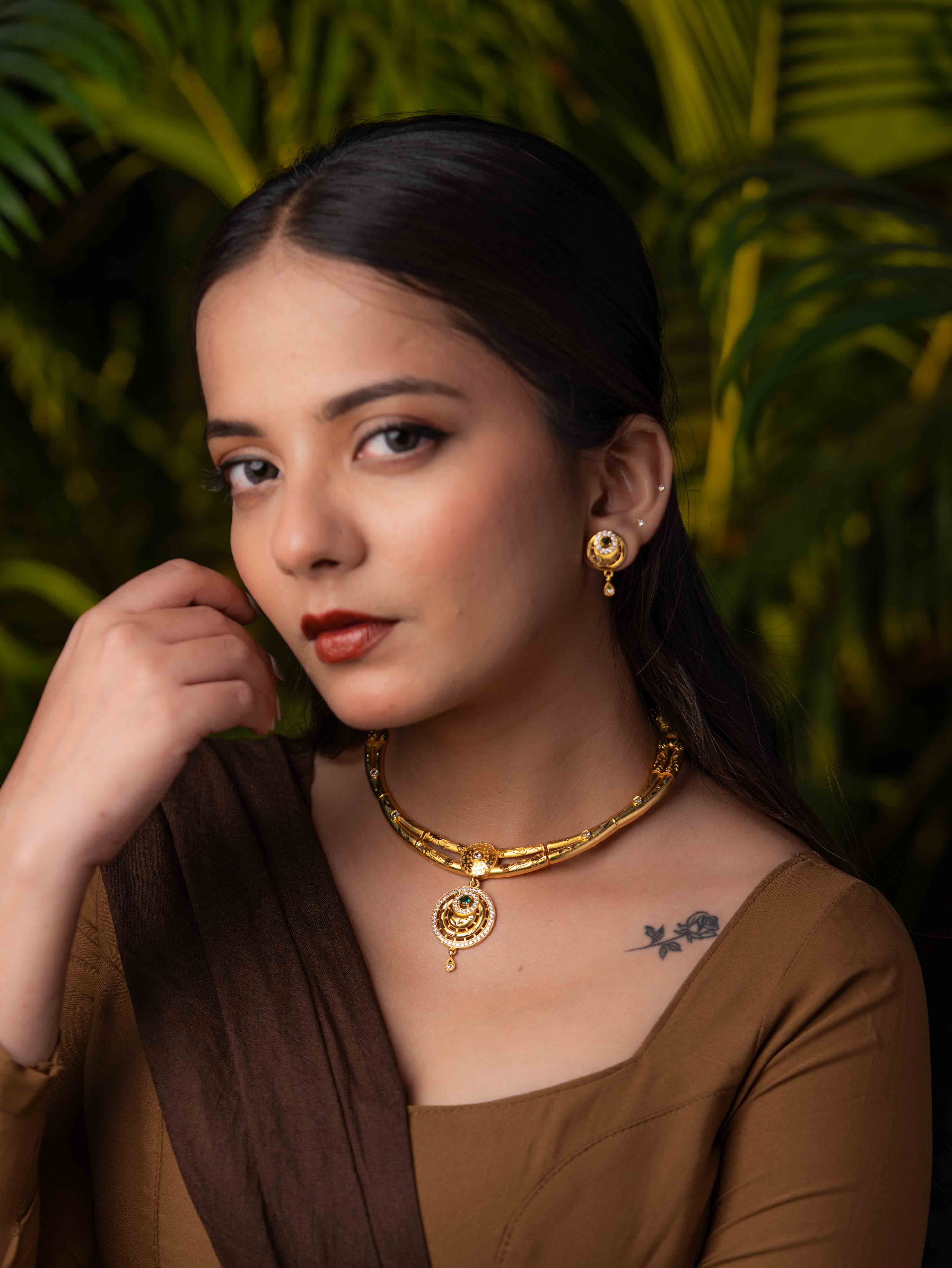 Yamini gold necklace set (Green)