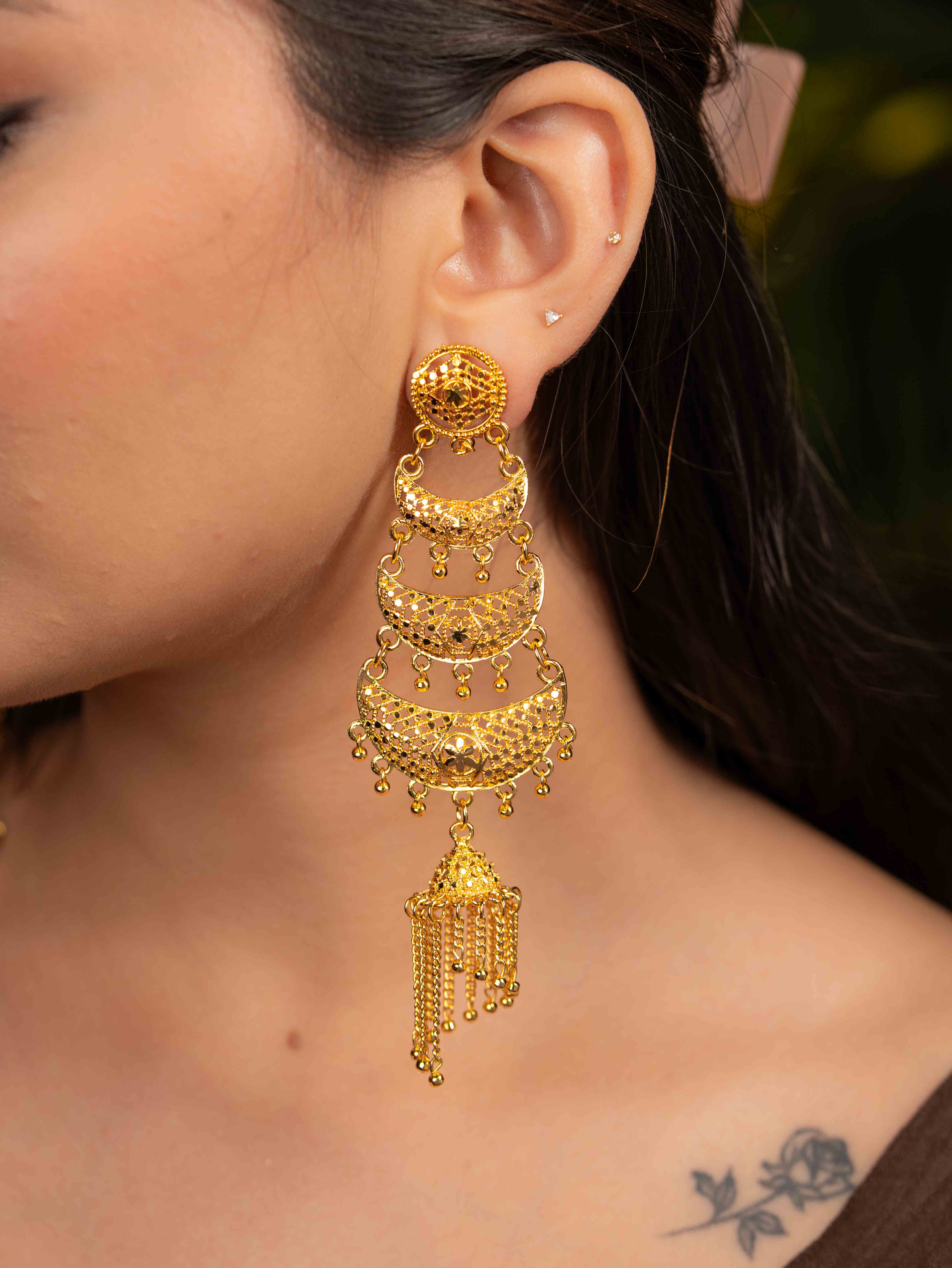 Shreya Long Gold Earrings