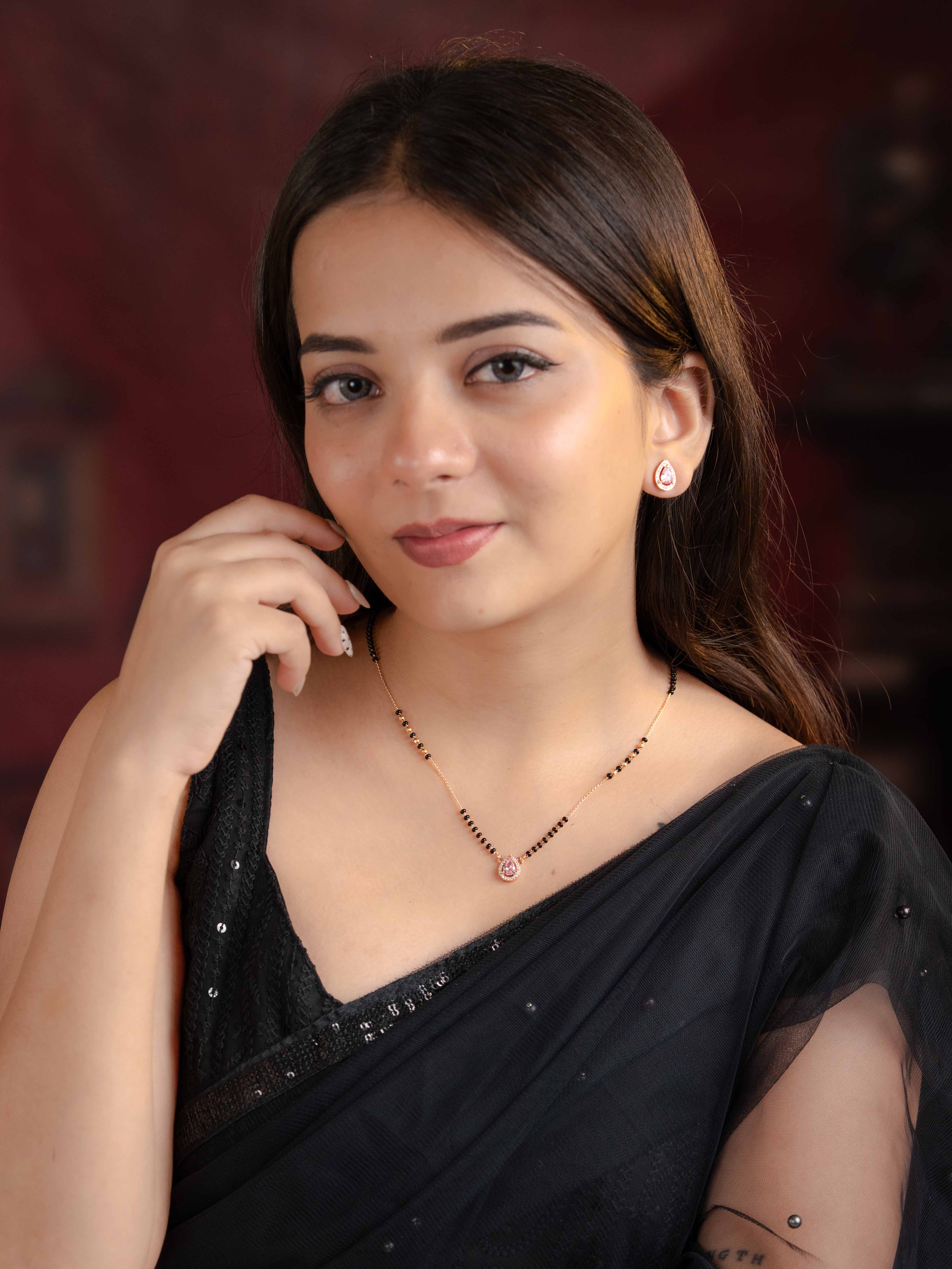 Nayra Pink Mangalsutra with Earrings
