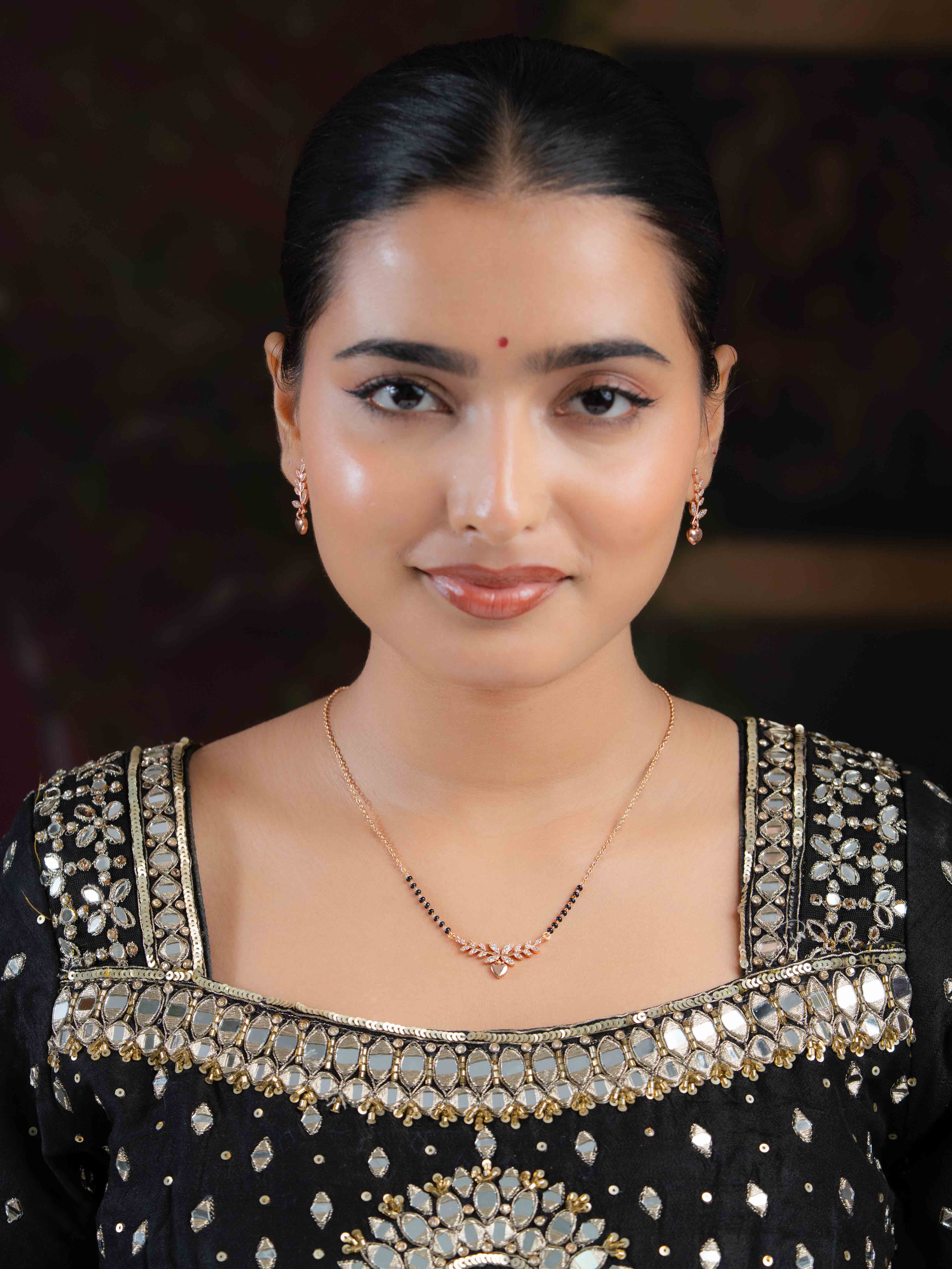 Nora Rose Gold Mangalsutra With Earrings