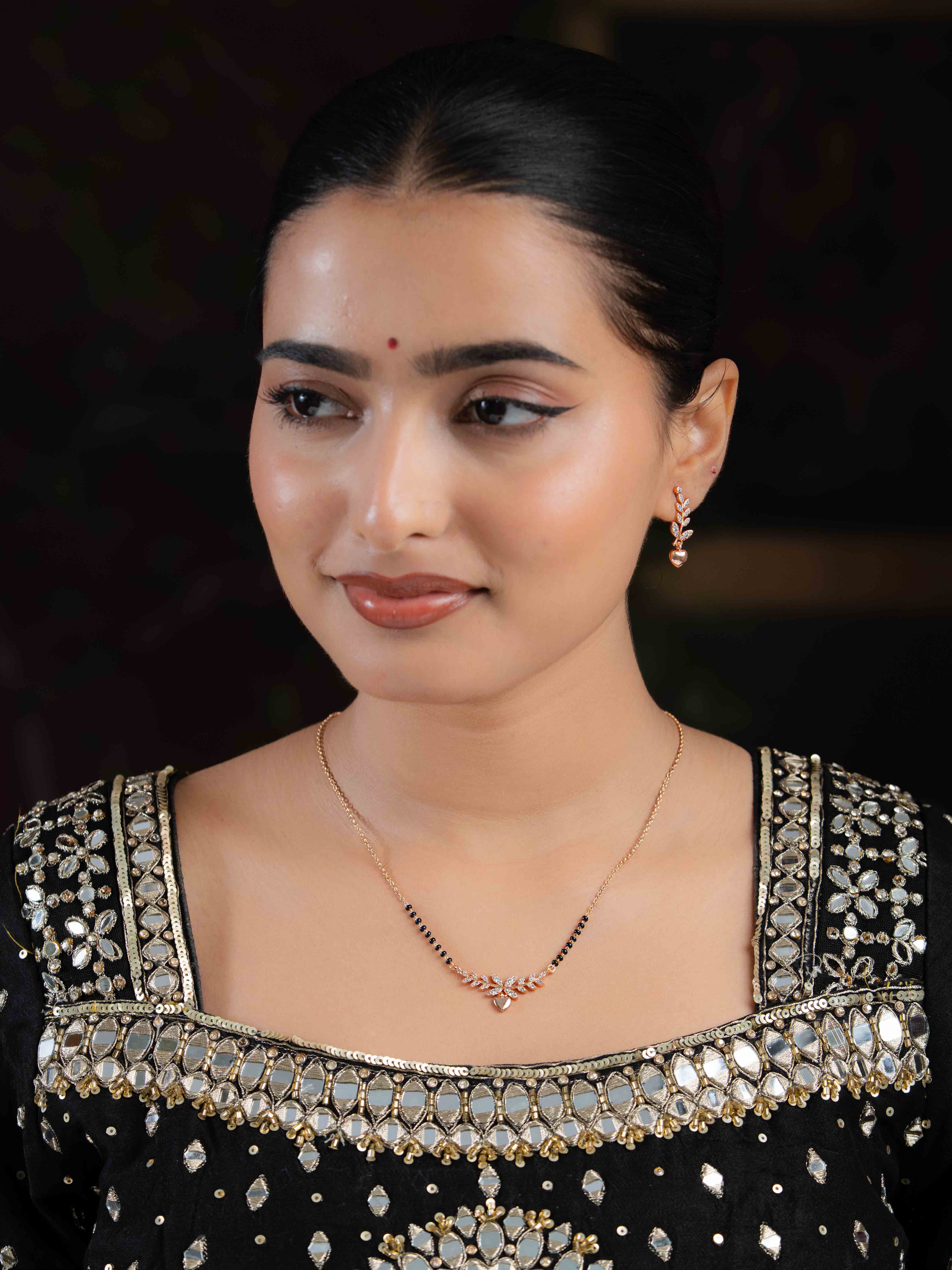 Nora Rose Gold Mangalsutra With Earrings