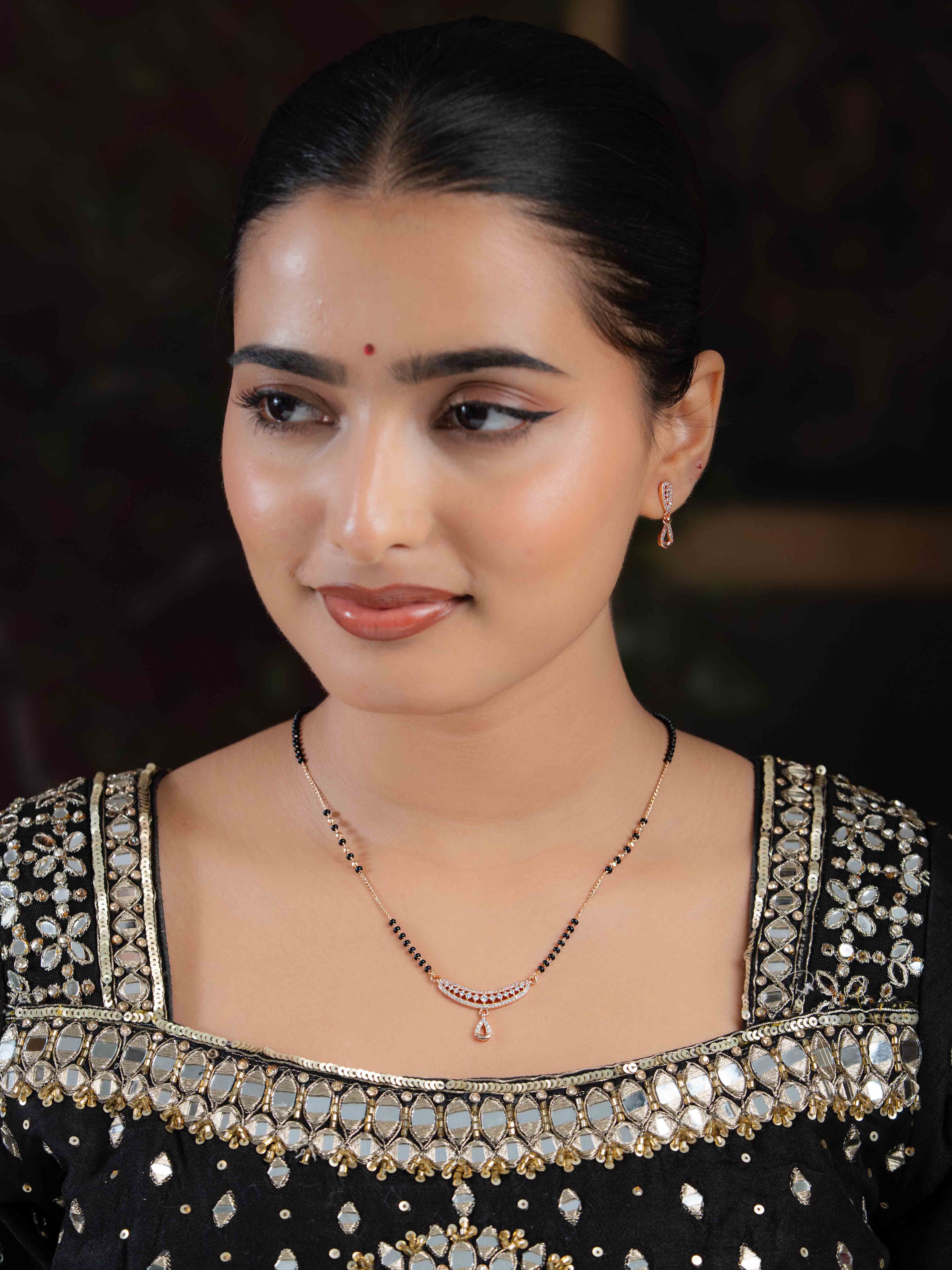 Kimaya Rose Gold Mangalsutra With Earrings