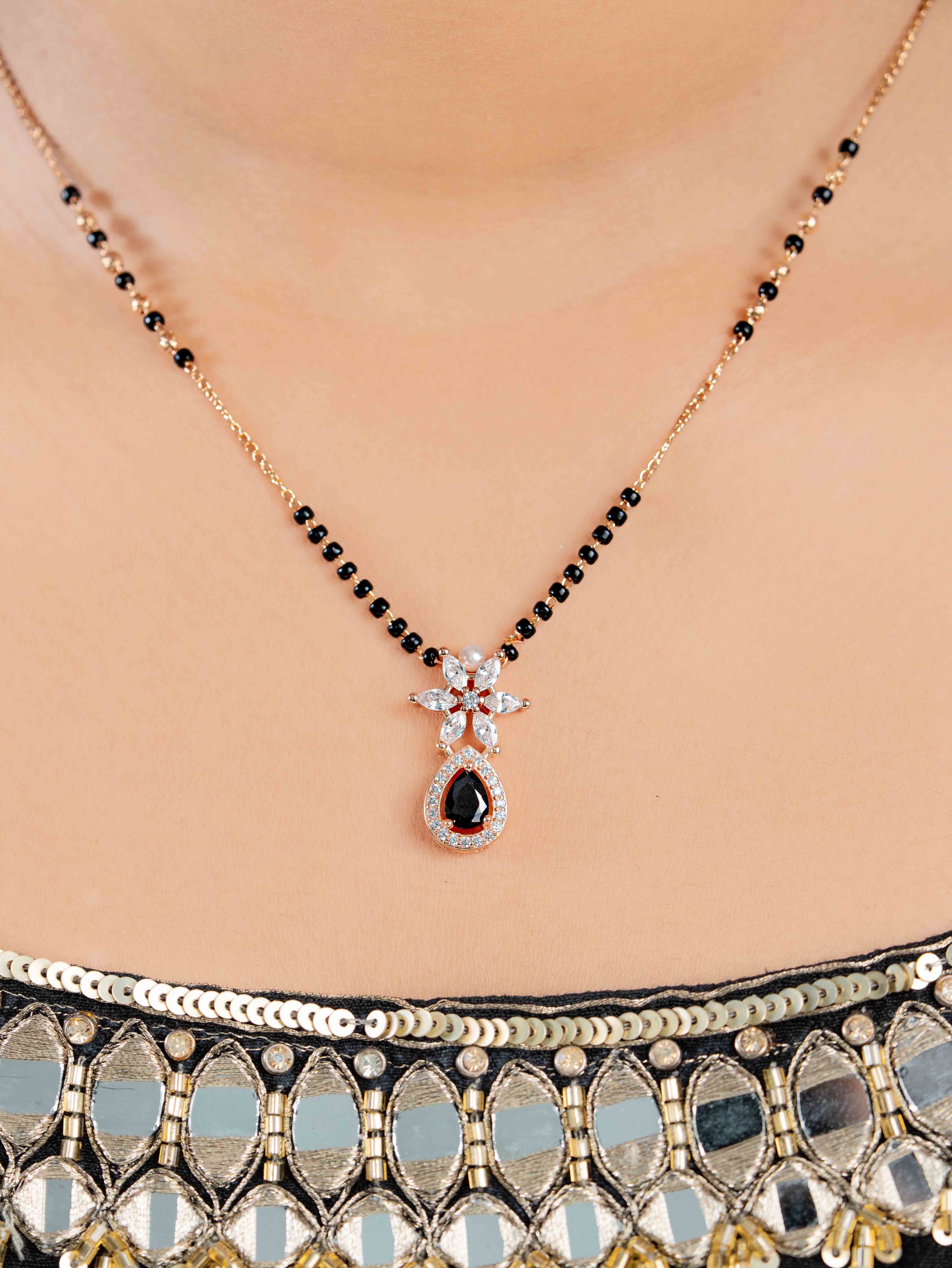 Ahana Black  Mangalsutra with Earrings