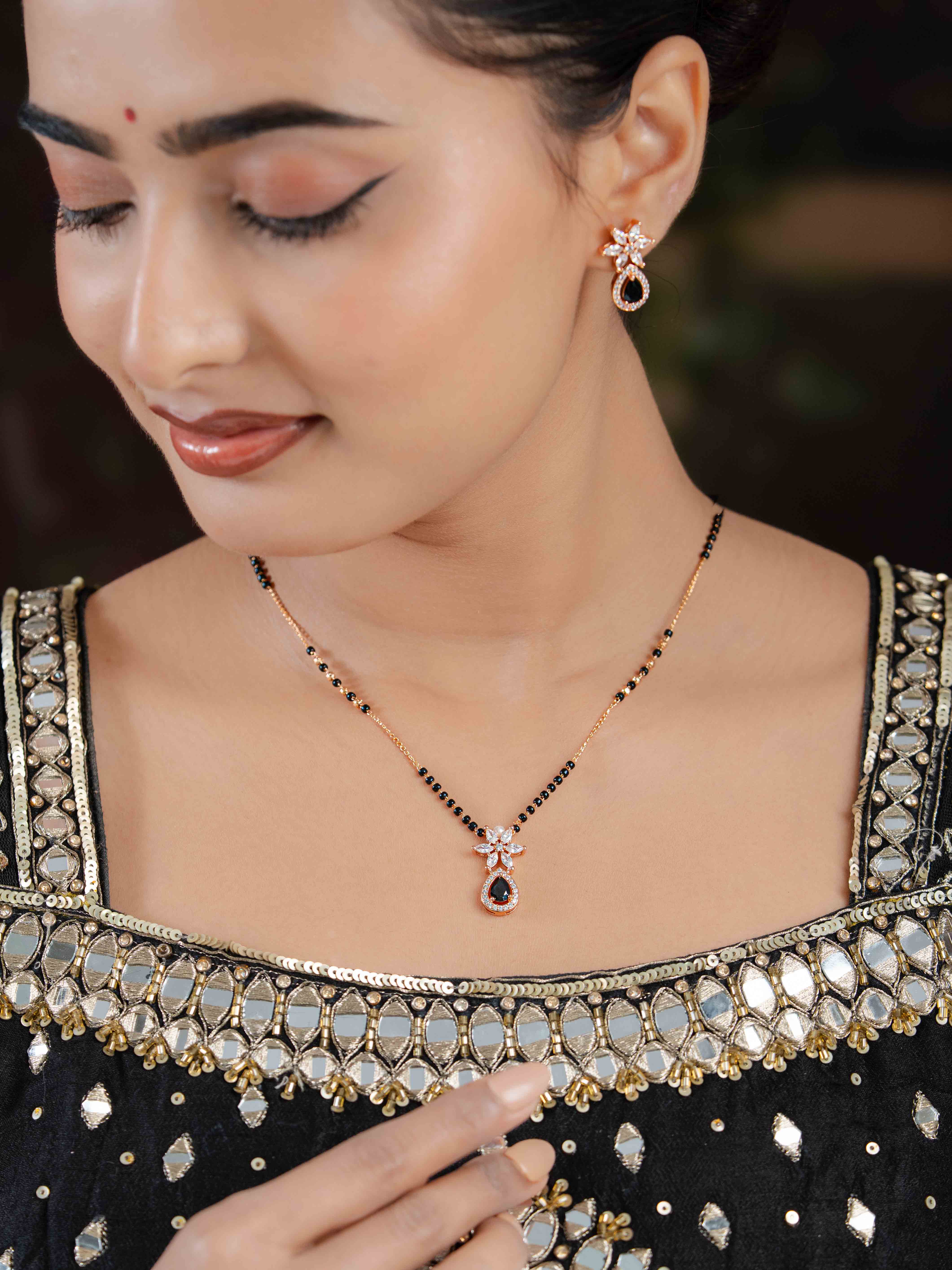 Ahana Black  Mangalsutra with Earrings
