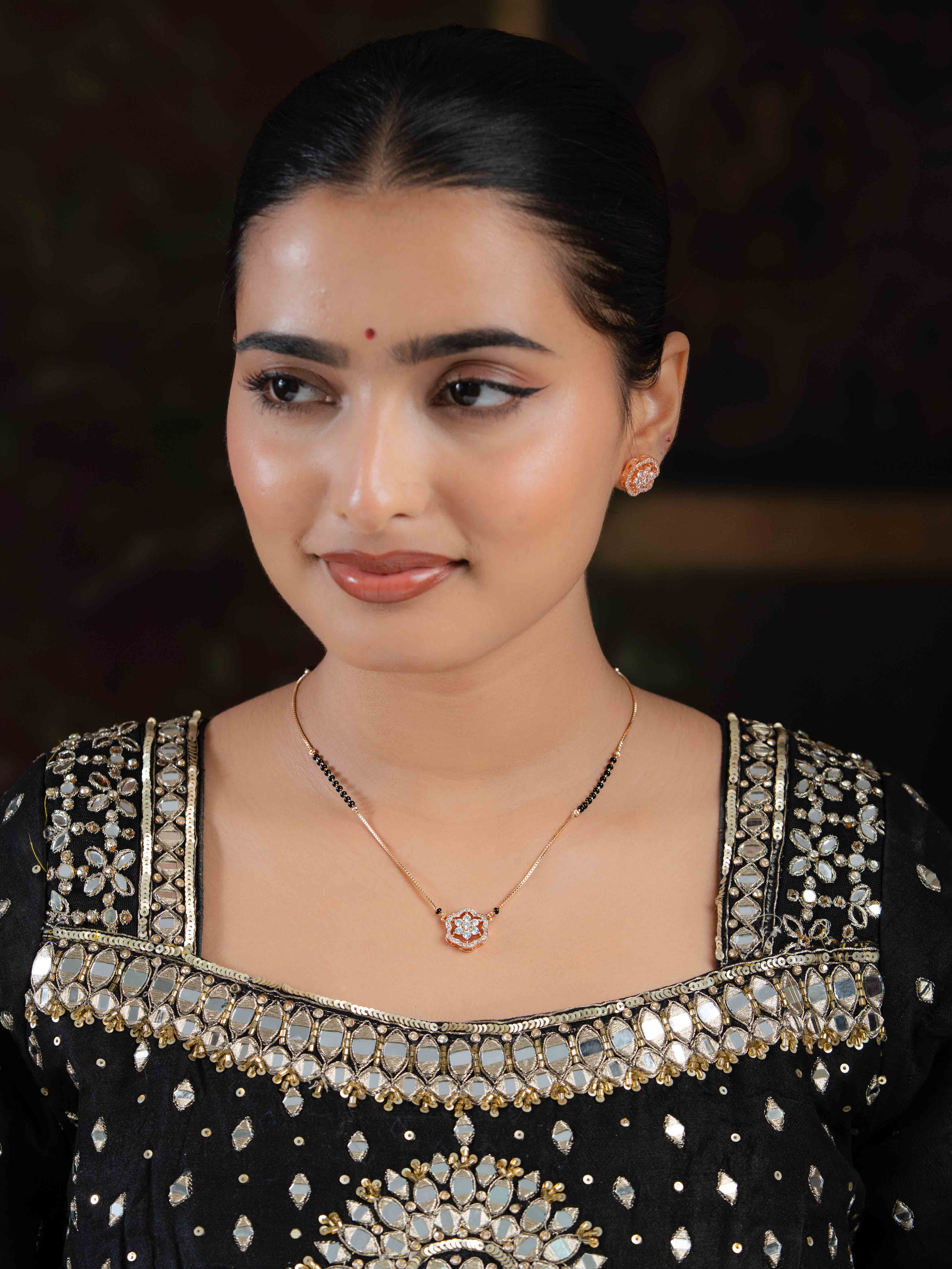 Solitaire Mangalsutra With Earrings