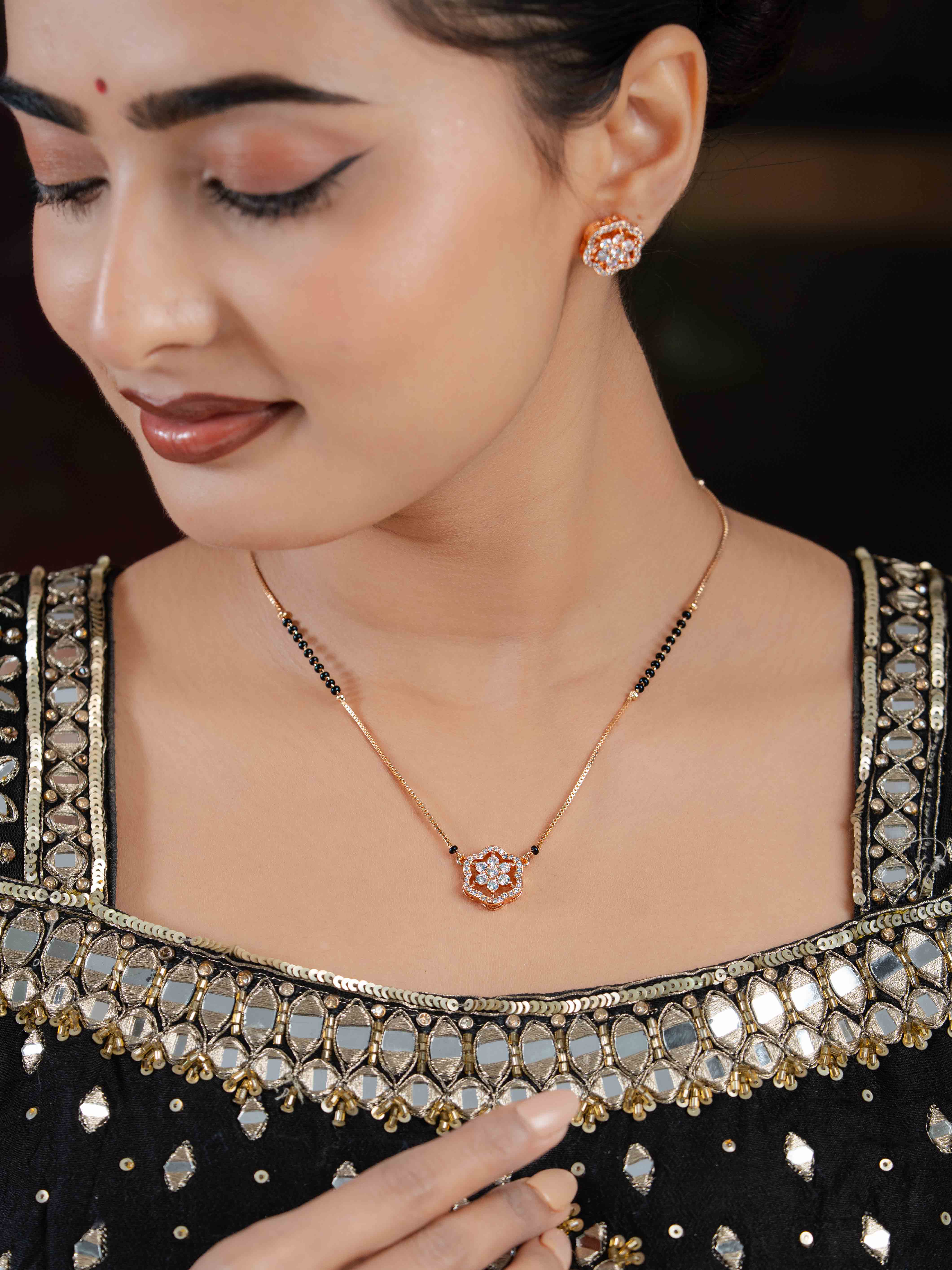 Solitaire Mangalsutra With Earrings