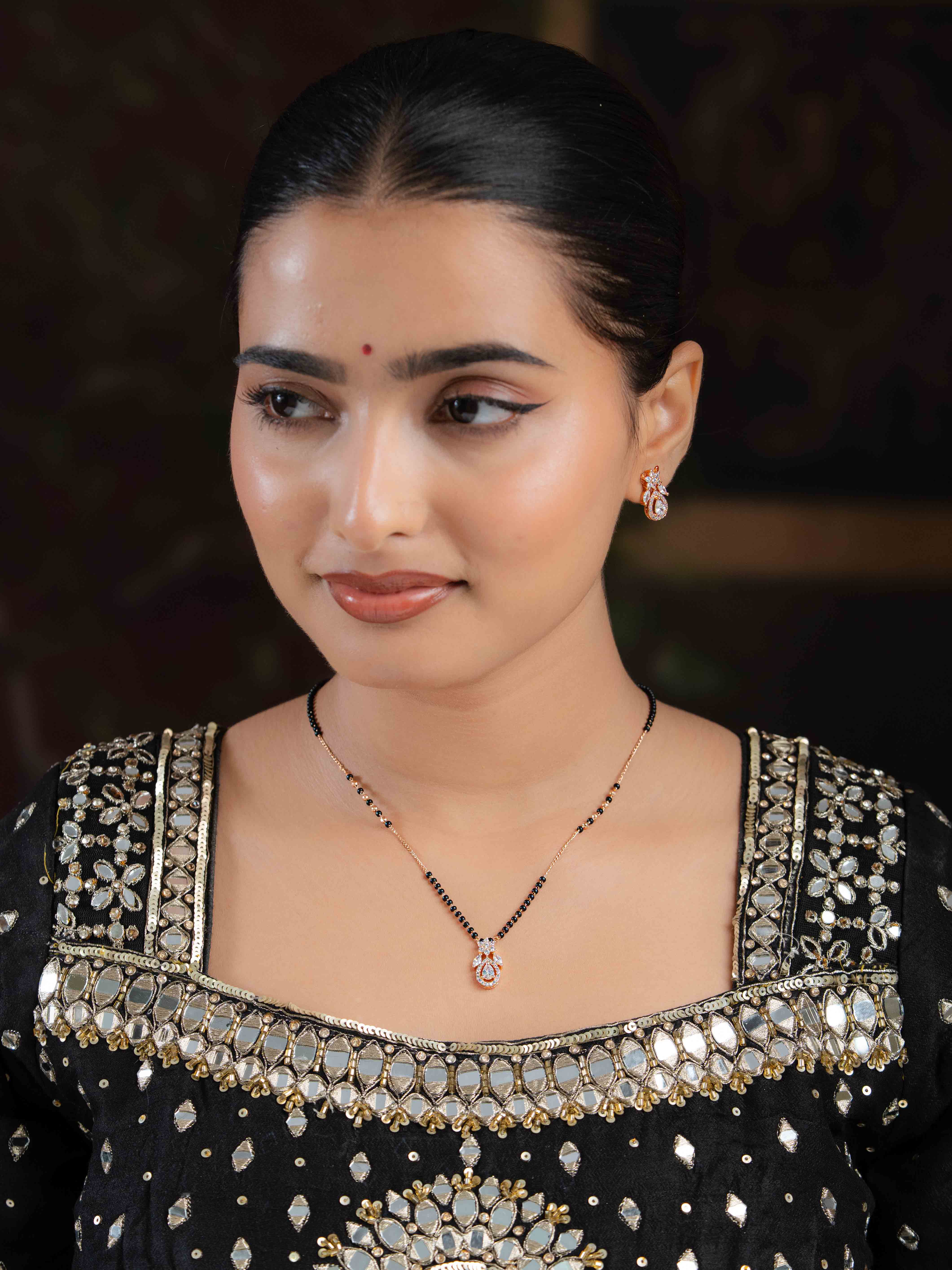 Aanya White Mangalsutra with Earrings