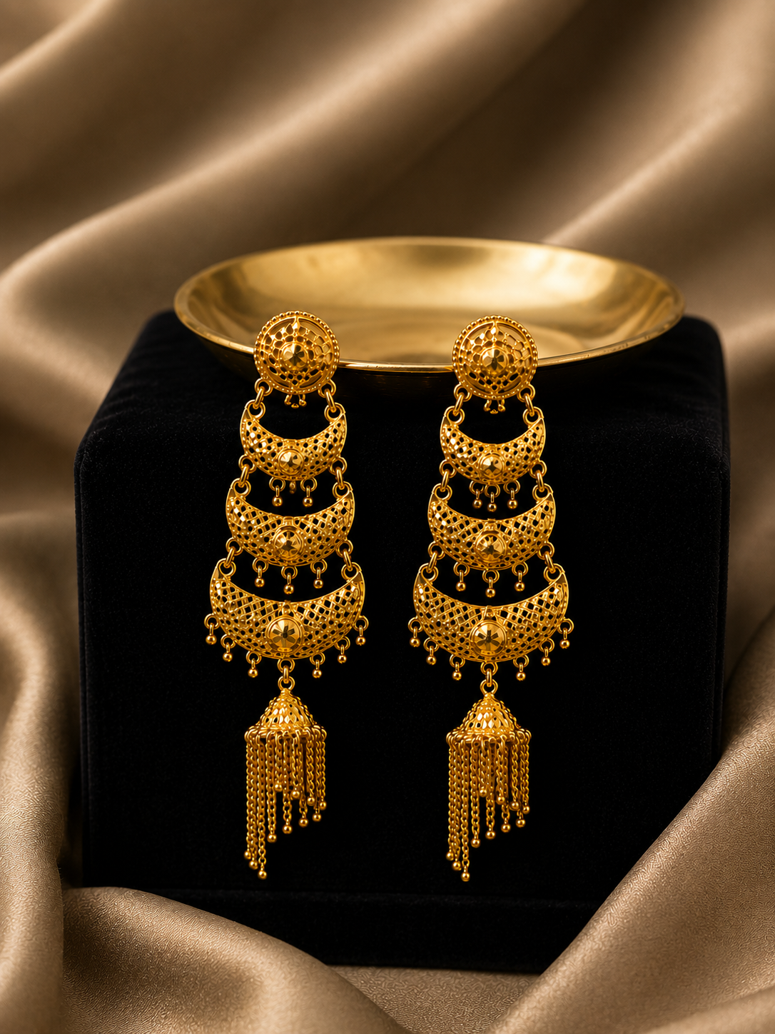 Shreya Long Gold Earrings