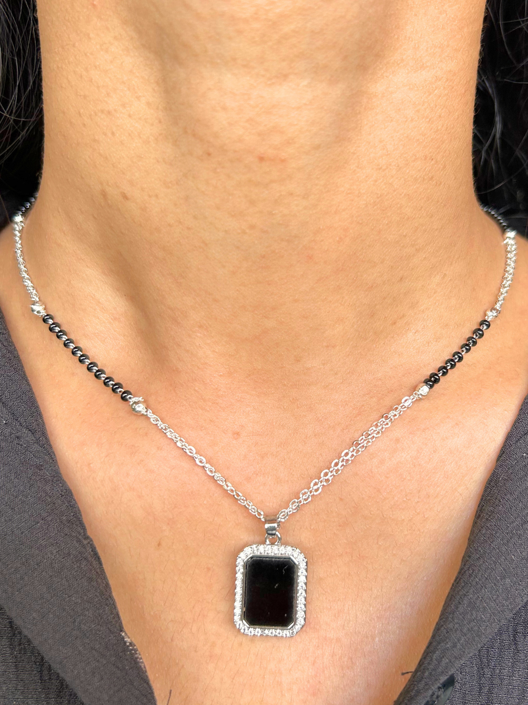 Silver Plated Black Diamond Emma Mangalsutra Buy ONline Zeraki Jewels
