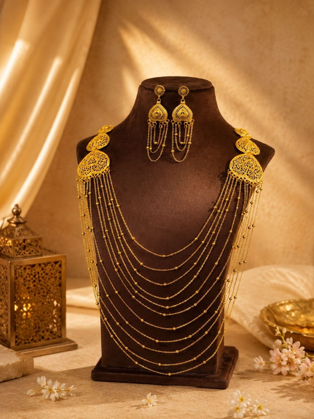 Rajlaxmi Long gold necklace set