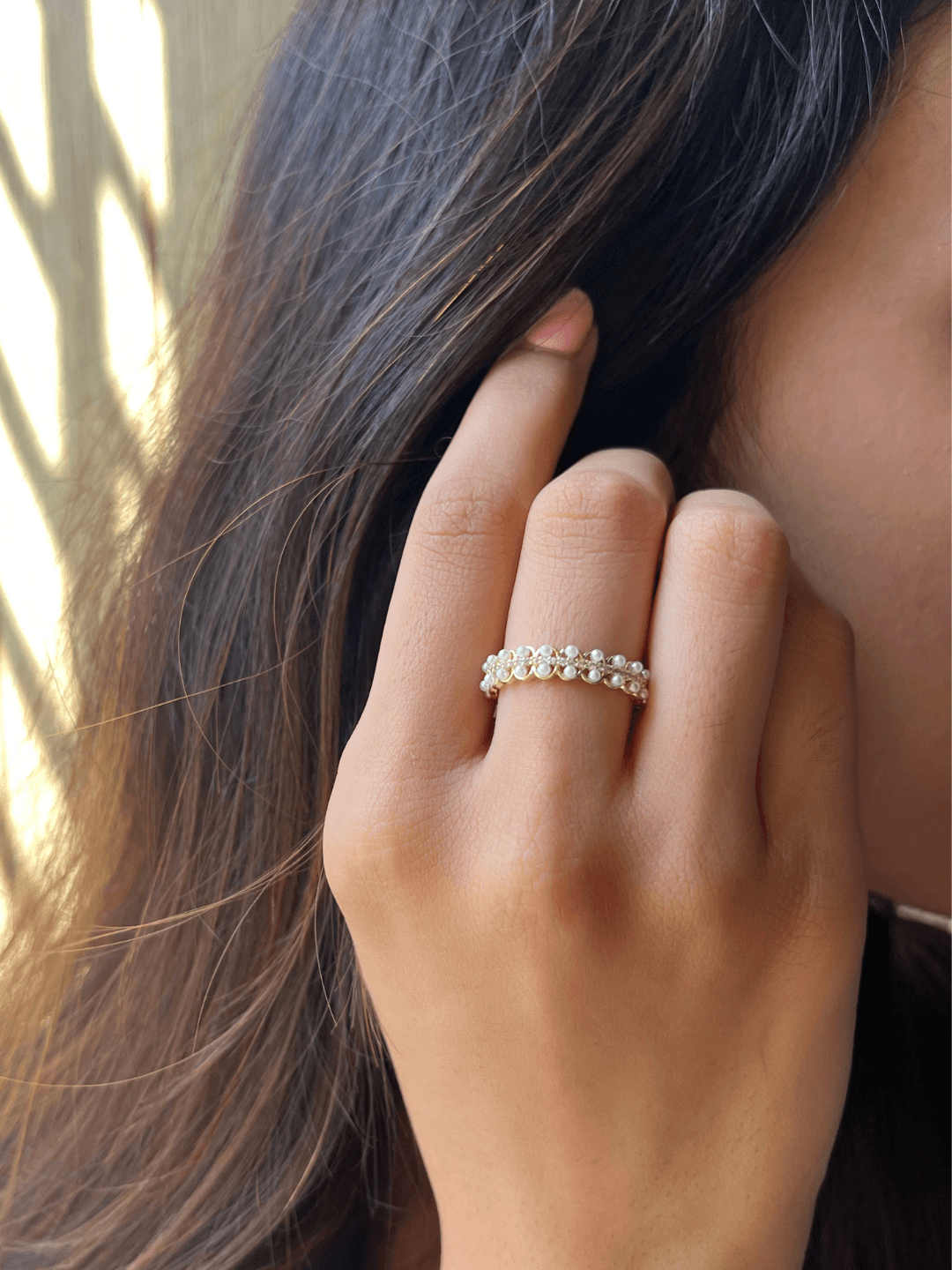 White Mosaic Adjustable Ring - Zeraki Jewels 