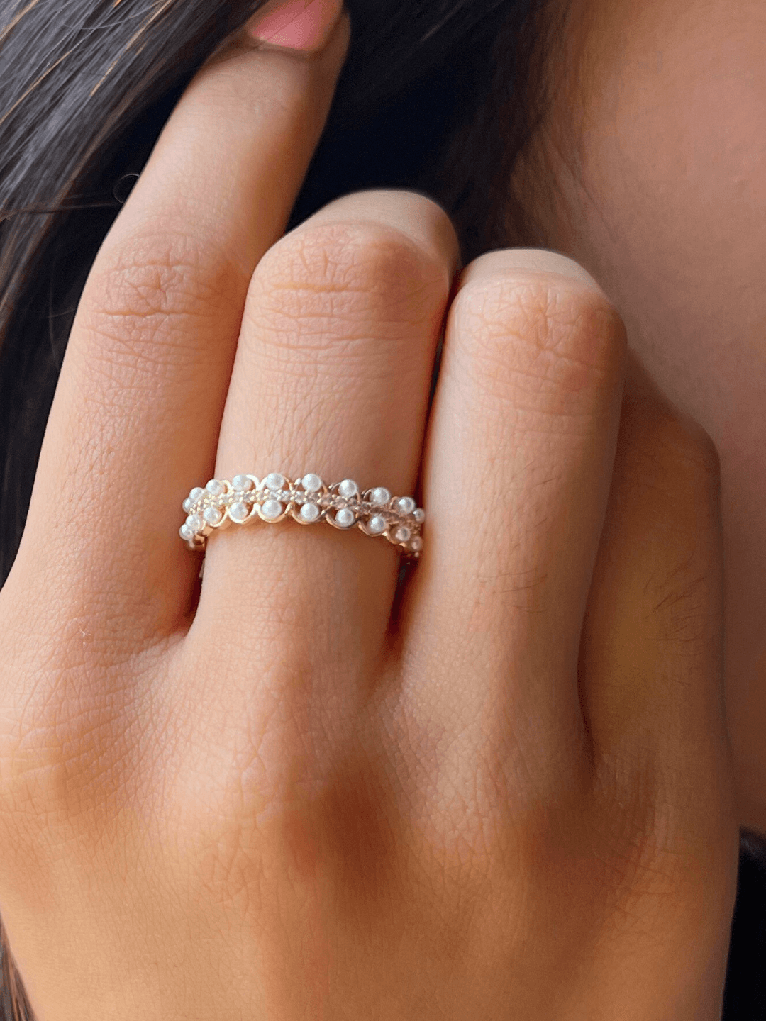 White Mosaic Adjustable Ring - Zeraki Jewels 