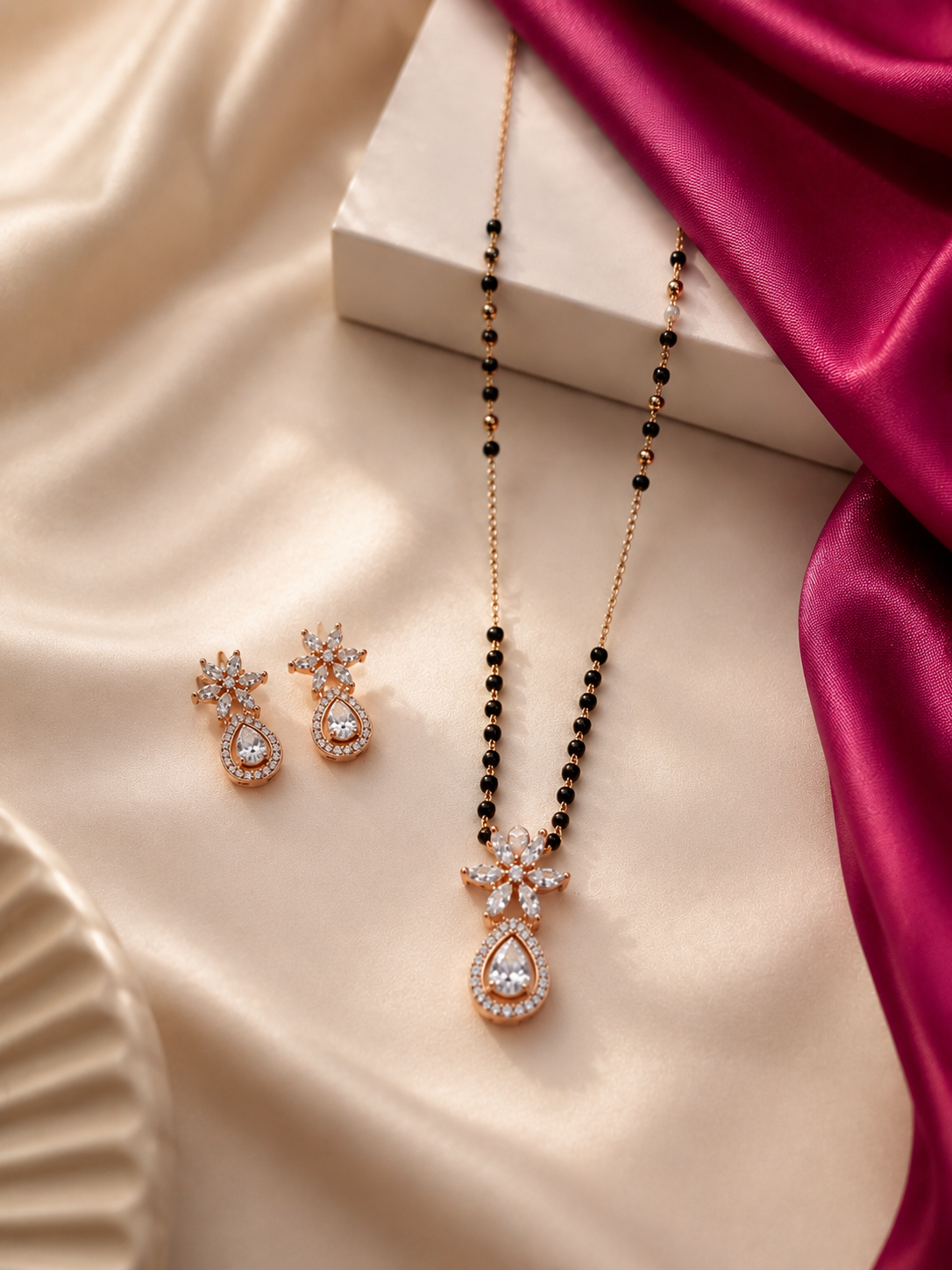 Ahana White Mangalsutra with Earrings