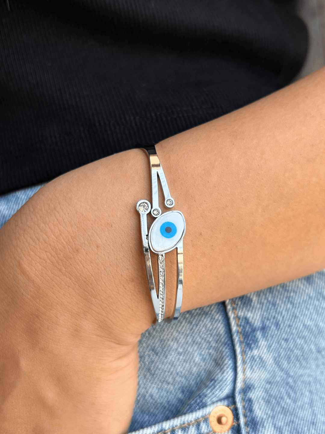 Greek Silvery Evil Eye Bracelet